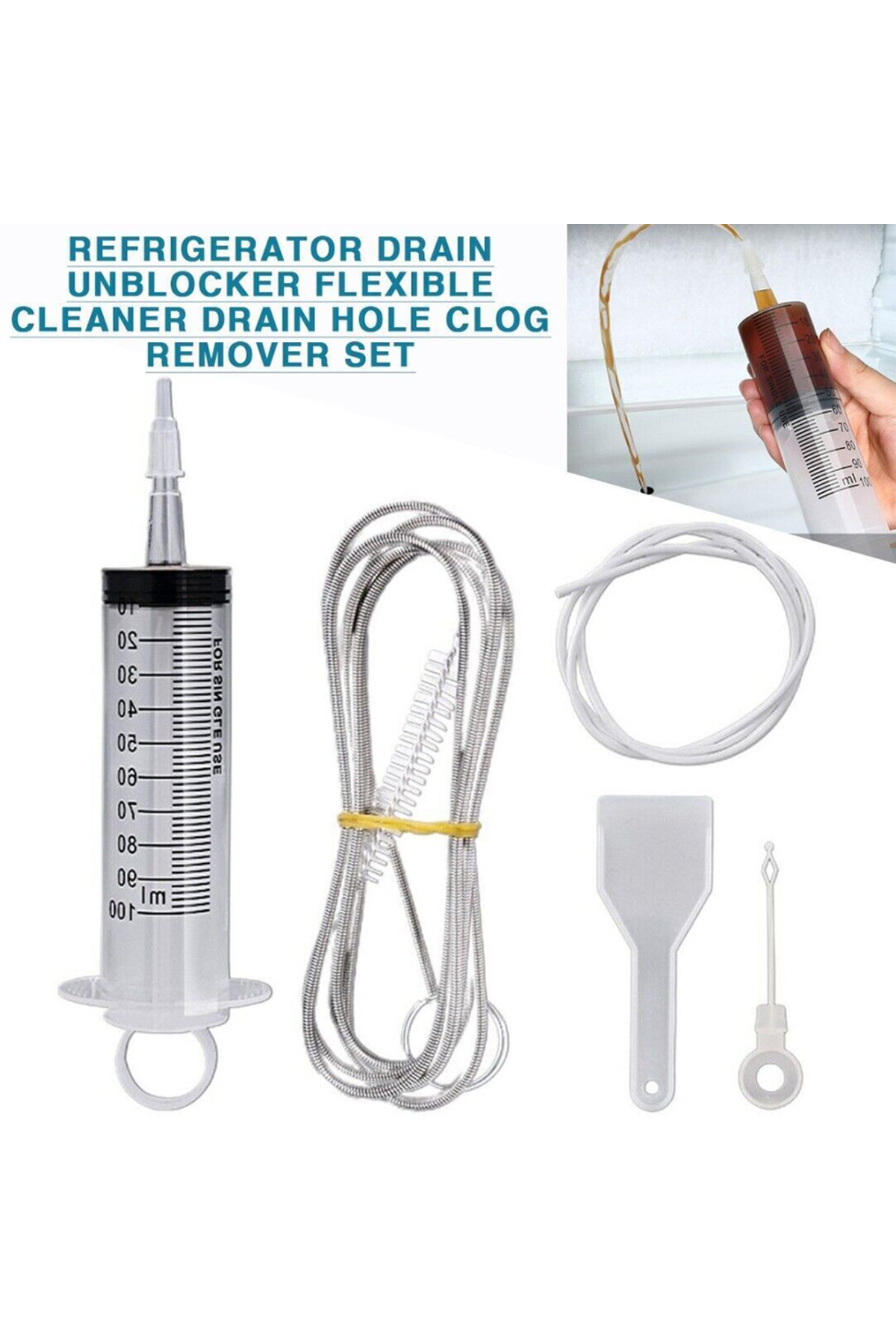 ANENG-5pcs Fridge Unblocker Cleaning Tool Set Flexible Refrigerator Scrub Brush Reusable Fridge Drain H... 3