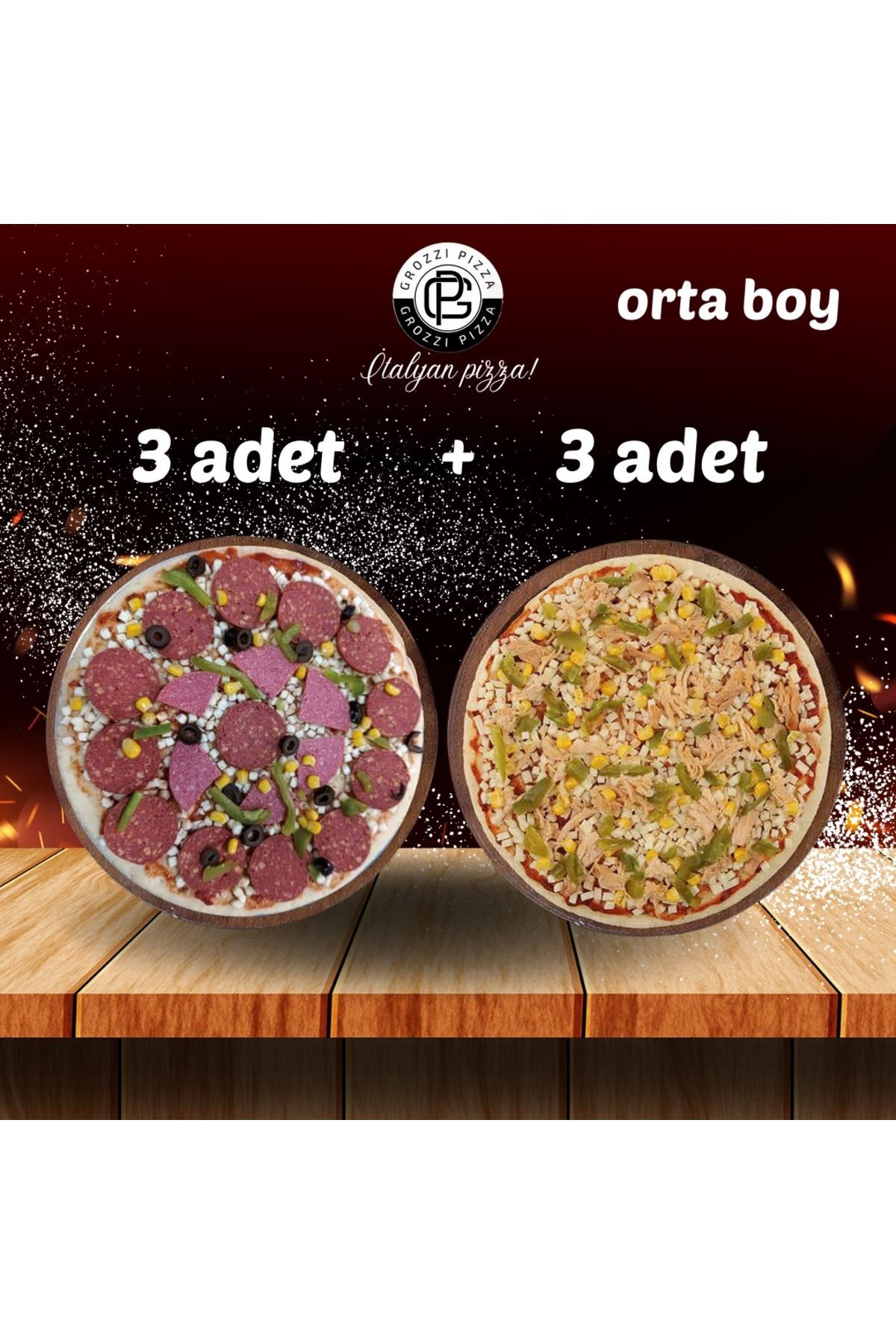 GROZZI Tavuklu Pizza 3 Adet 1182 gram, Karışık Pizza 3 Adet 1155 gram