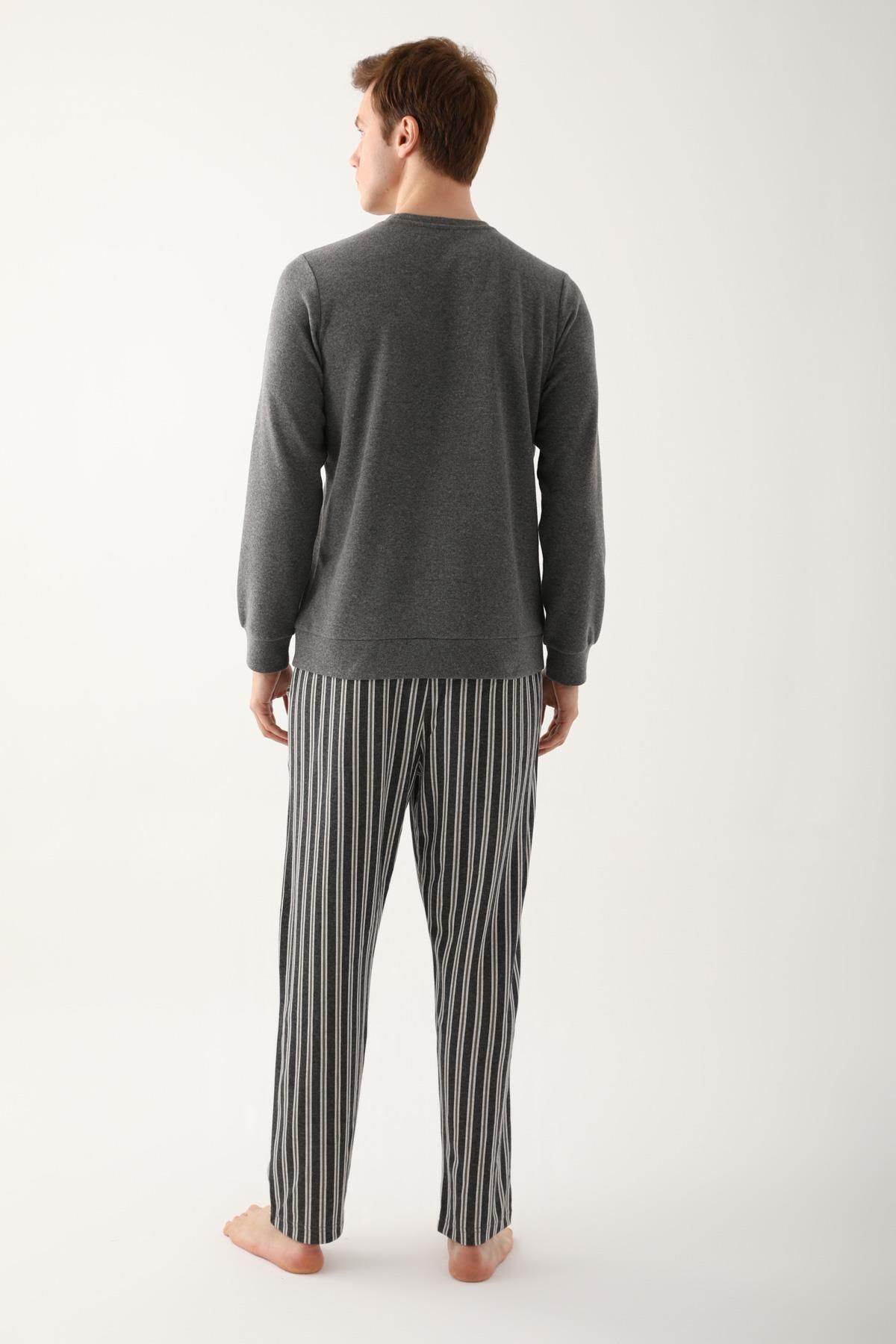 Arnetta-Set de pijamale cu mânecă lungă pentru bărbați Stripe Grey 5
