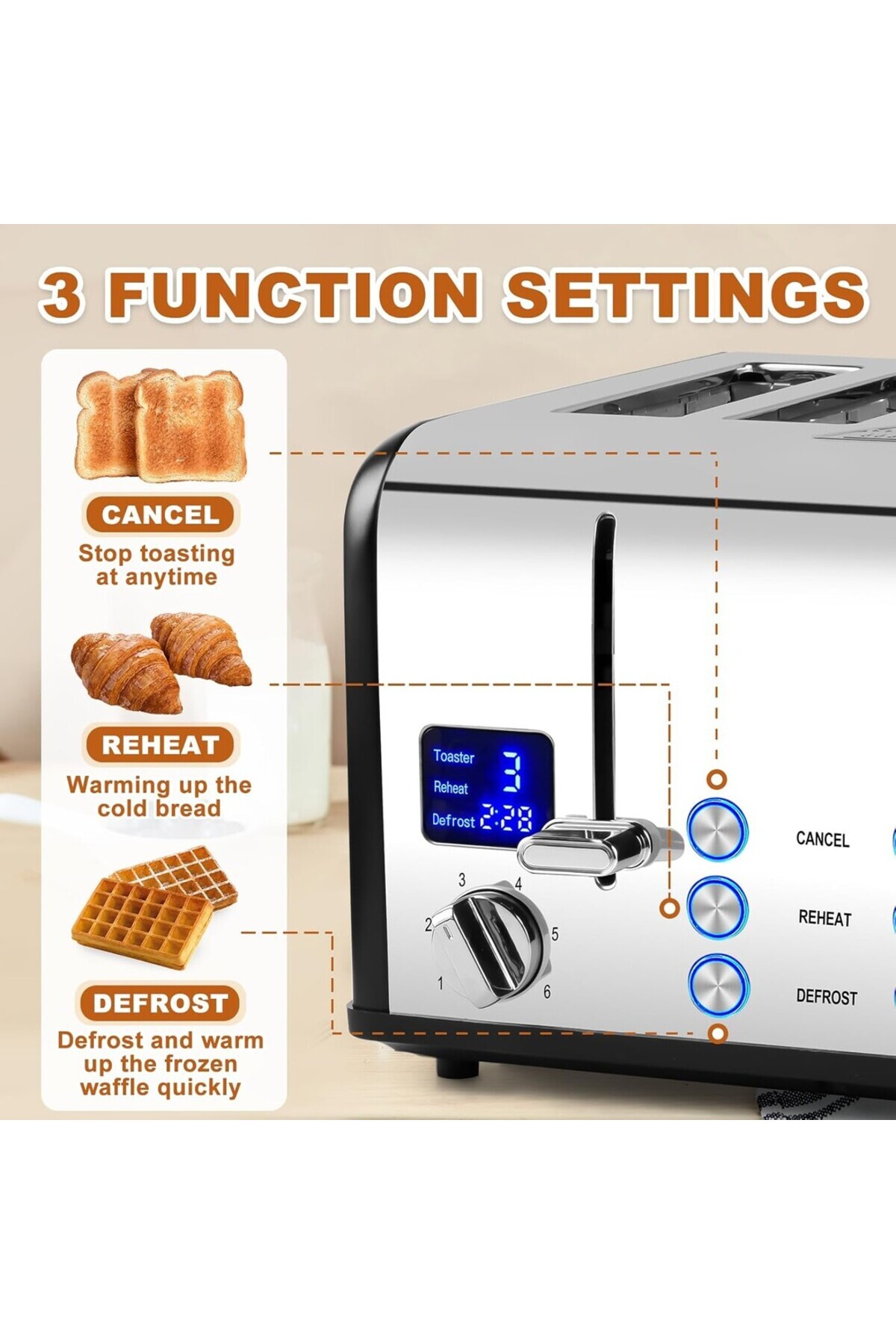 CUSIMAX-4 Slice Toaster |   1650W, Led Display, Adjustable Frying Control 3