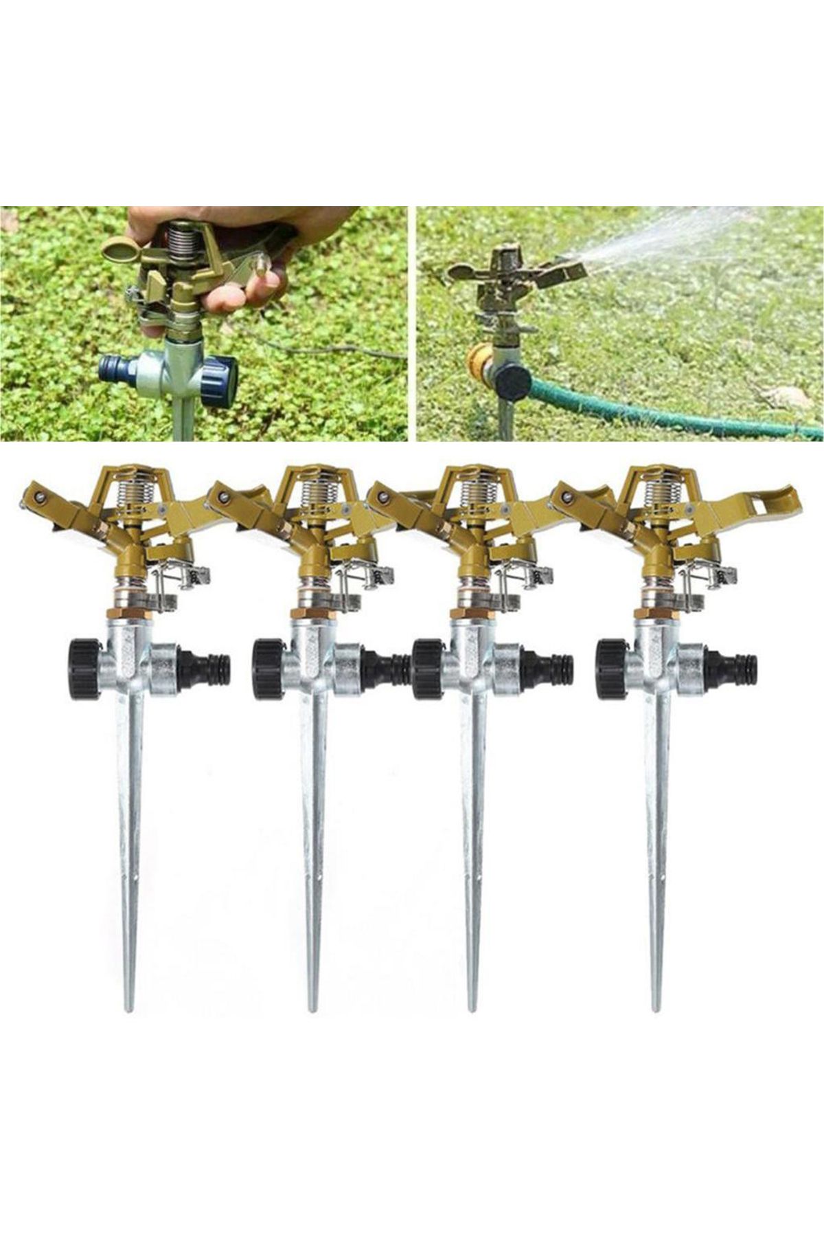 Shunmaii-4pcs Rocker Arm Sprinkler Nozzle 360° Rotating Watering Sprayer 1/2" Thread Metal Impulse Sprinkl... 2