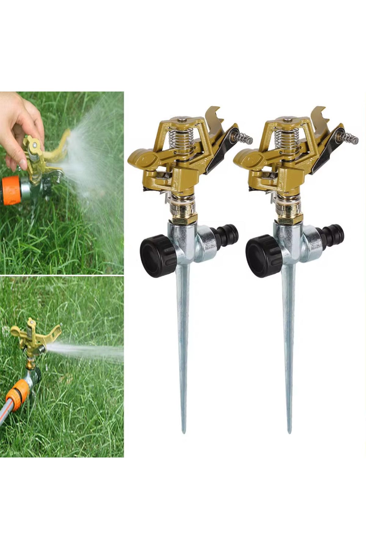 Shunmaii-4pcs Rocker Arm Sprinkler Nozzle 360° Rotating Watering Sprayer 1/2" Thread Metal Impulse Sprinkl... 4
