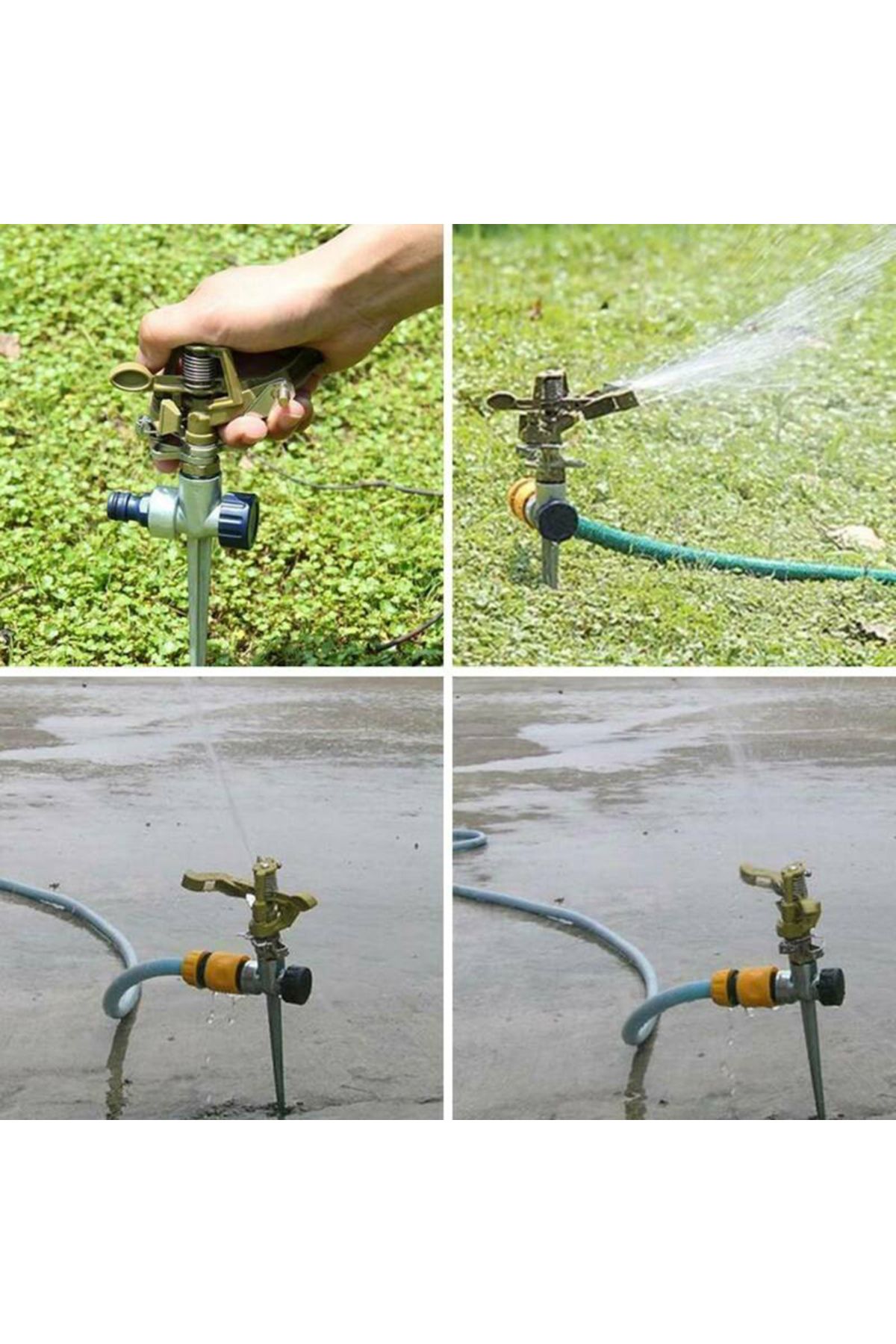 Shunmaii-4pcs Rocker Arm Sprinkler Nozzle 360° Rotating Watering Sprayer 1/2" Thread Metal Impulse Sprinkl... 6