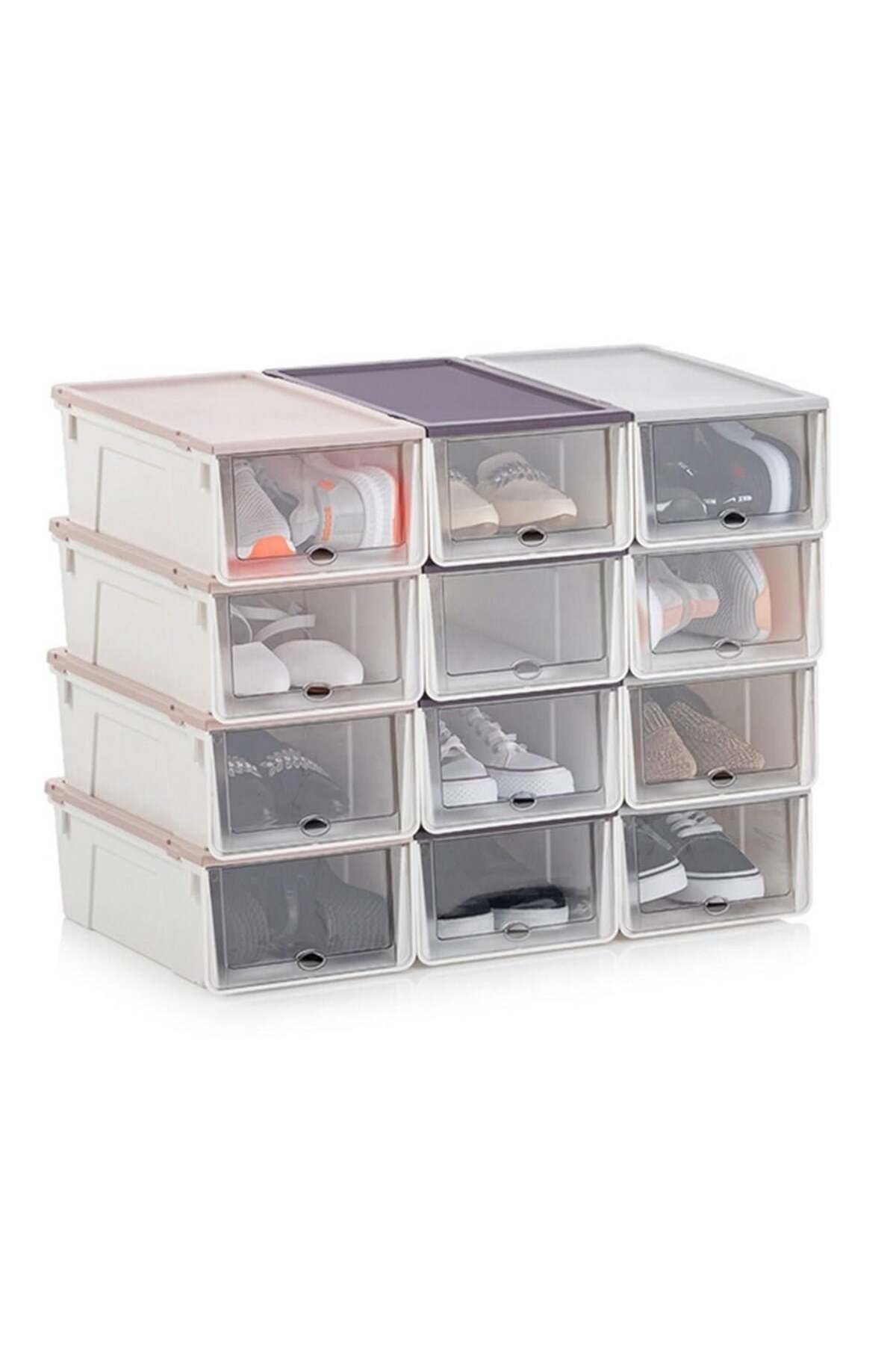 BRAVES-6-Piece Modular Shoe Rack Luxury Shoe Box Set Cabinet Stackable Storage Box with Lid 6
