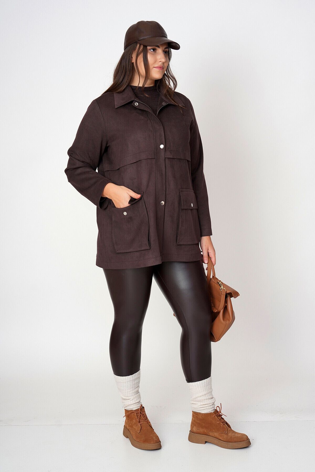 Büyük Moda-Plus Size Jacket - Brown - Plus Size 6