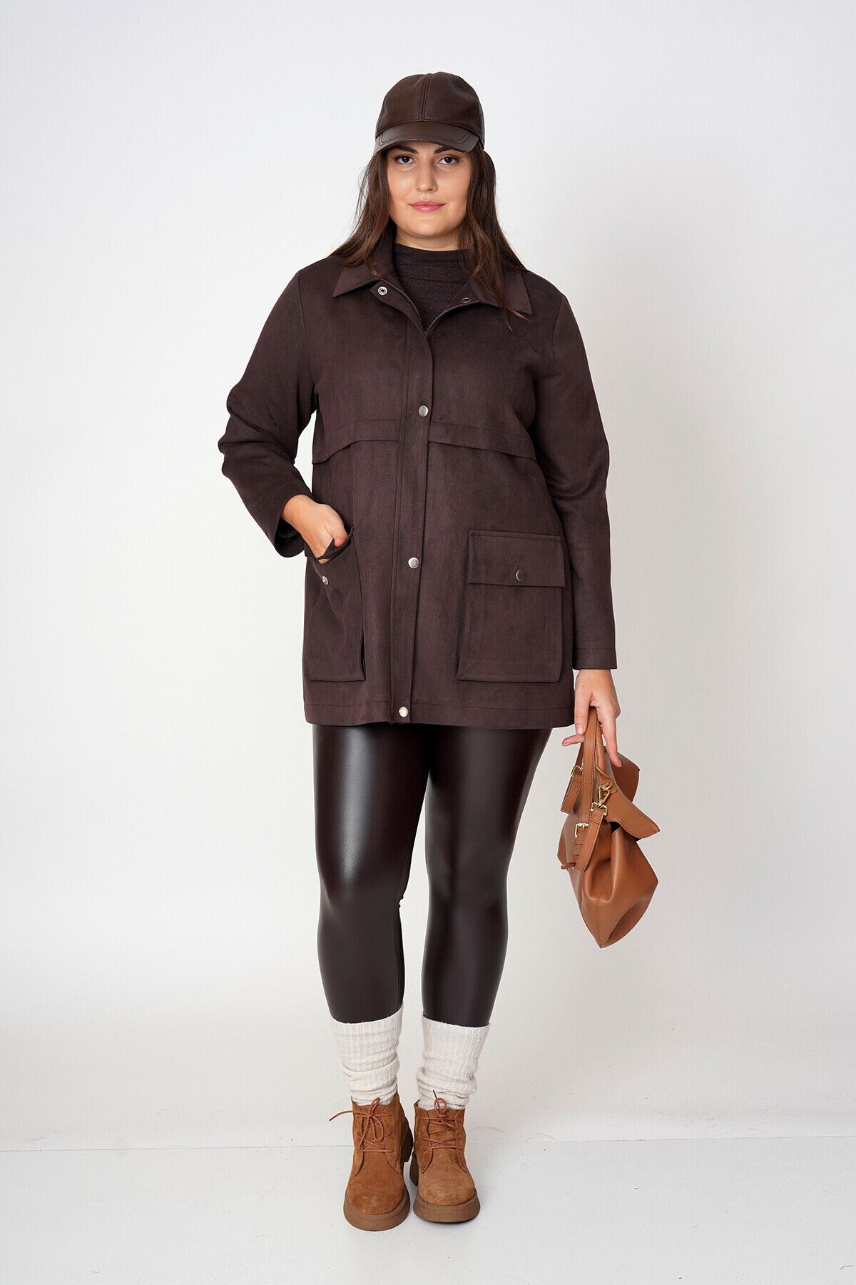 Büyük Moda-Plus Size Jacket - Brown - Plus Size 4