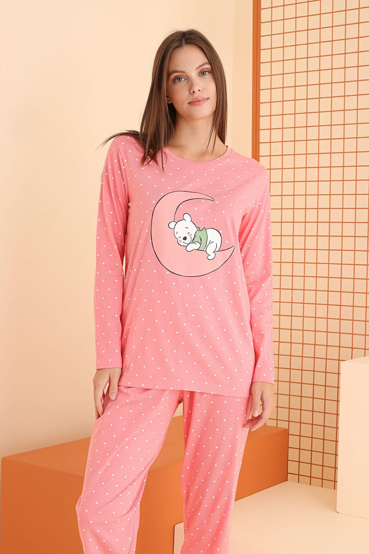 NBB-Women's 100% Cotton Combed Cotton Pajamas Set with Winnie Pooh and Moon Picture 3