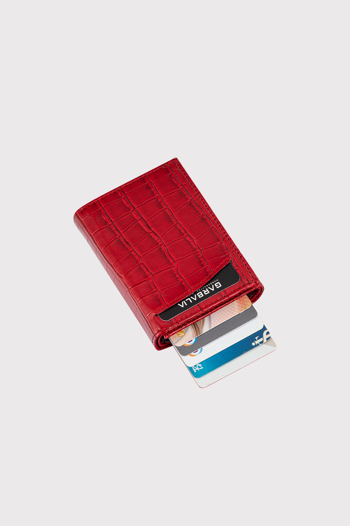Garbalia-Red Men's Wallet - Croco with Maltese Mechanism and Coin Compartment 5