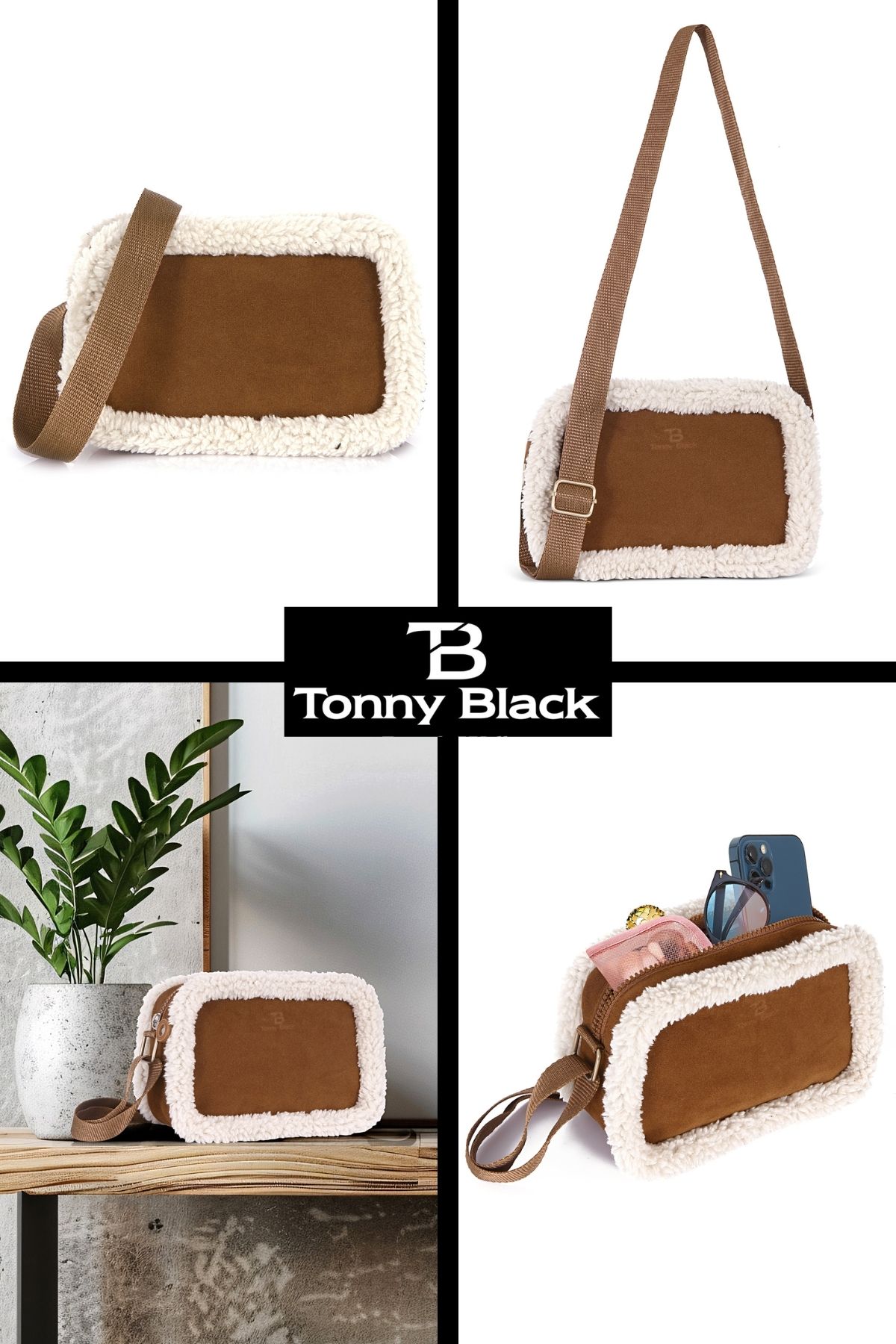 Tonny Black-Original Furry Plush Mini Shoulder Bag Cross Adjustable Strap Nubuck Stylish Handle and Shoulder Bag 2