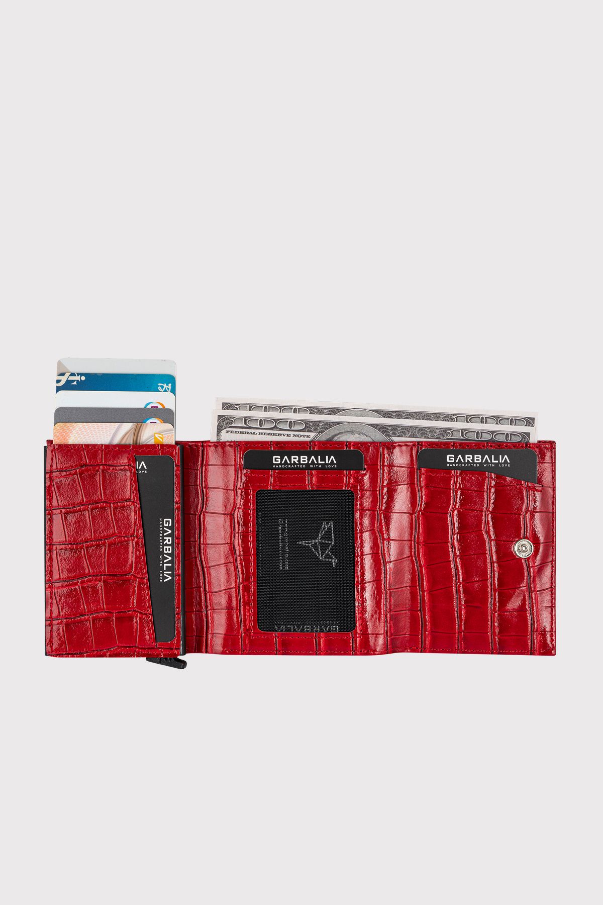 Garbalia-Red Men's Wallet - Croco with Maltese Mechanism and Coin Compartment 3