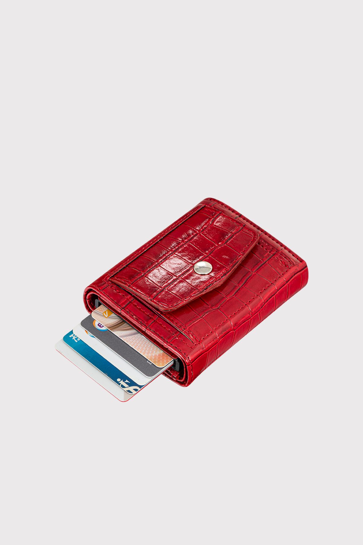 Garbalia-Red Men's Wallet - Croco with Maltese Mechanism and Coin Compartment 4