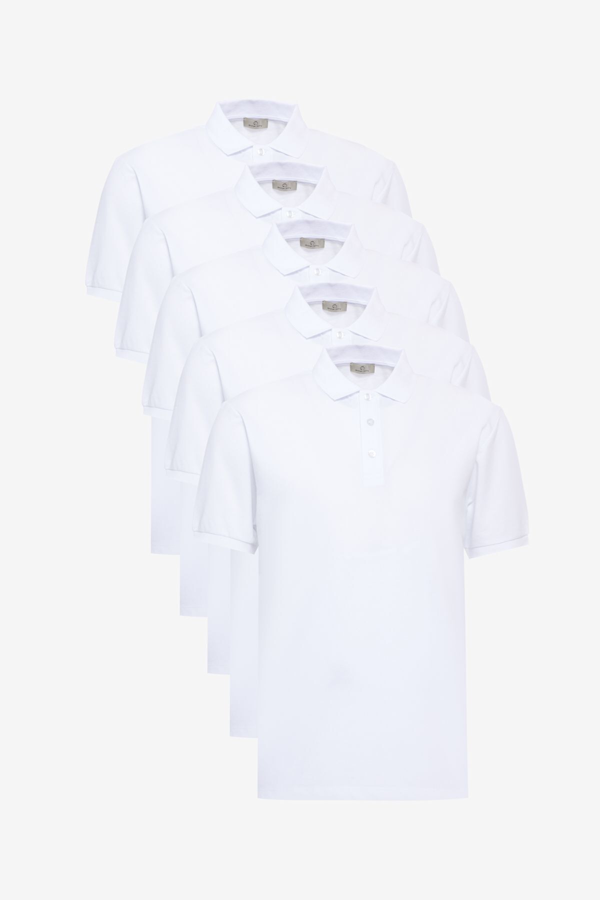 George Henry-Pack of 5 Non-Shrinkable Cotton Fabric Non-Curling Polo Collar Slim Fit Slim Fit Men's White T-Shirt 1