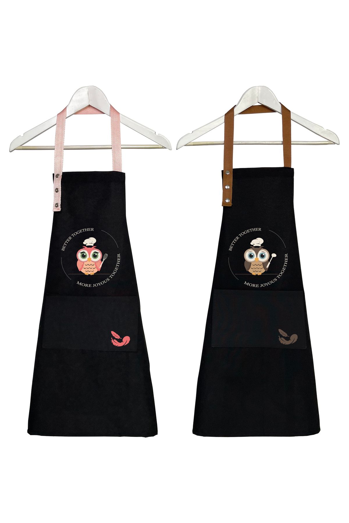 Hulganz-Kitchen Apron Set of 2 Black Stain Resistant Water Repellent Fabric Colorfast Print Dowry Gift Apron 1