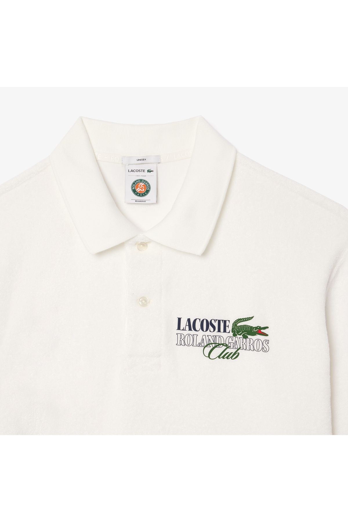 تی شرت یقه پولو مردانه و زنانه X ROLAND GARROS یونیسکس REACHED CHOLO سفید Lacoste