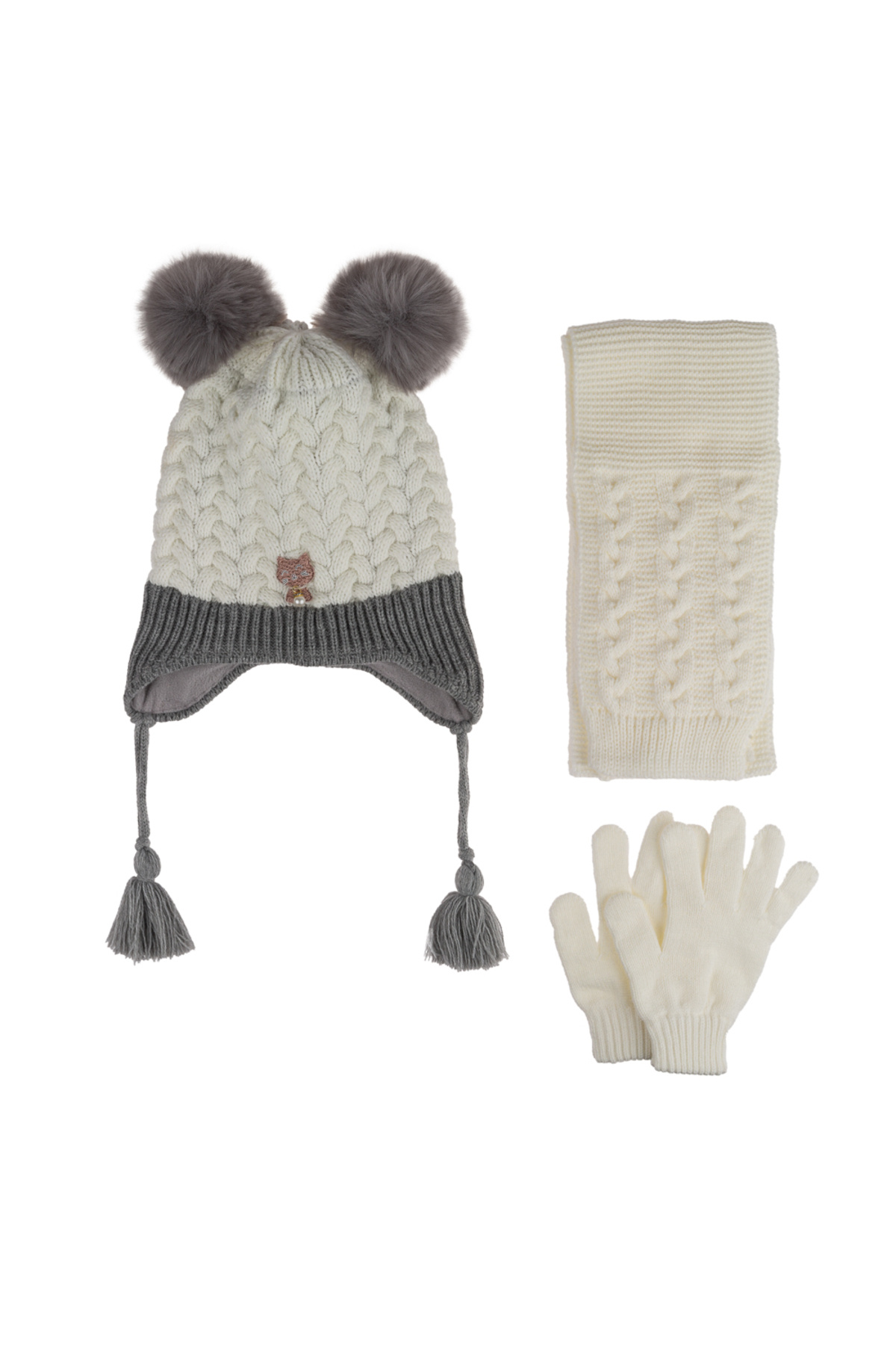 Kitti KİTTİ-  ATKI BERE ELDİVEN TAKIM 4-8  YAŞ KIZ ÇOCUK(Beresi çift kat  içi polarlı )