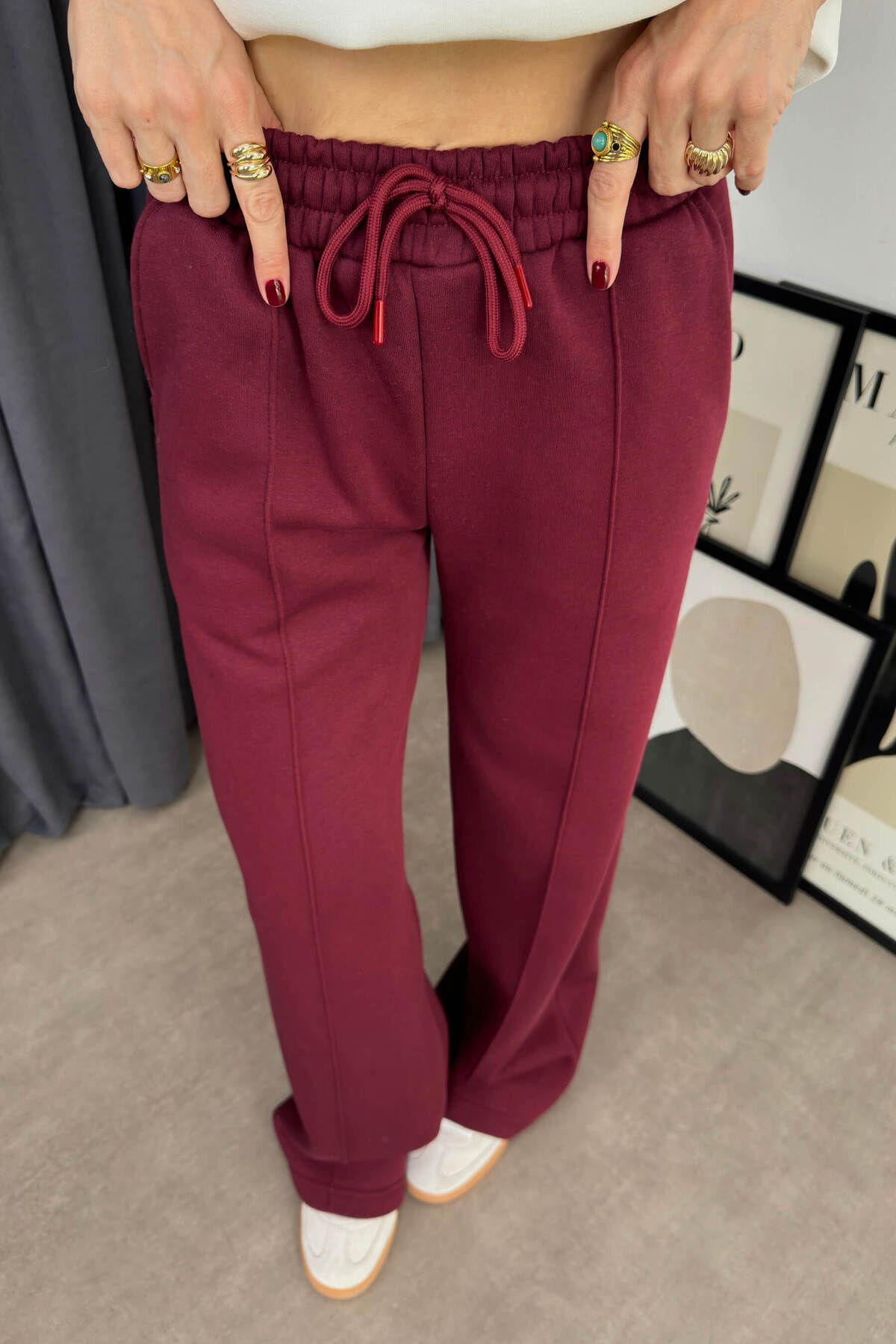 Sue Store-Σετ φόρμας White Claret Red Raster Oversize 6