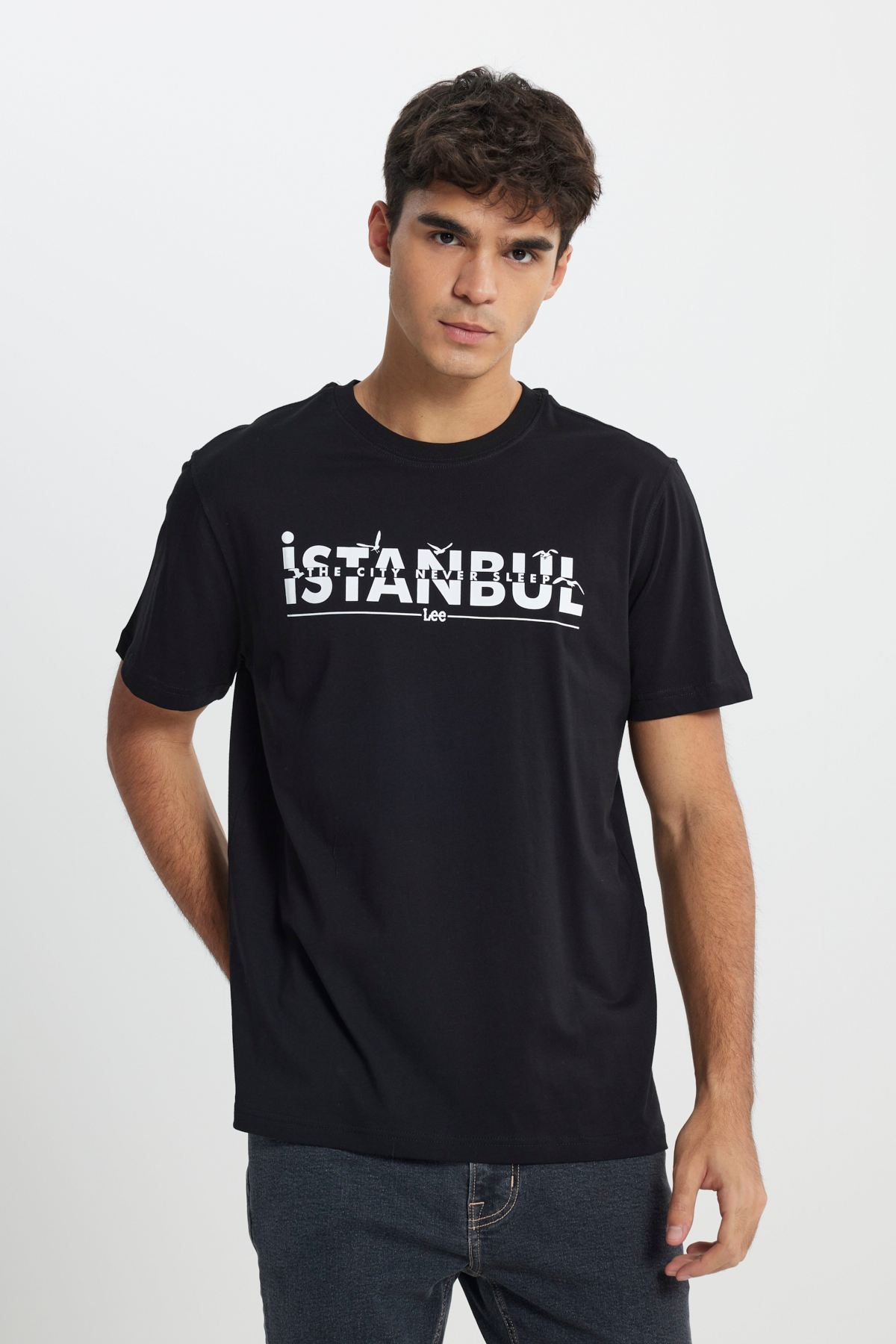 لی تی‌شرت مشکی ۱۰۰٪ نخی، یقه گرد، سایز معمولی