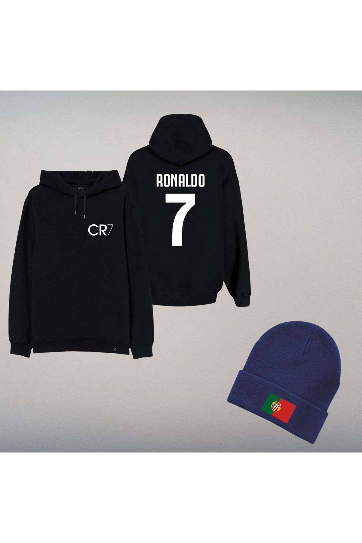 sielta Cristiano Ronaldo
 Portekiz Bayrağı Baskılı Çift Taraflı Sweatshirt Bere 2'Li Kombin