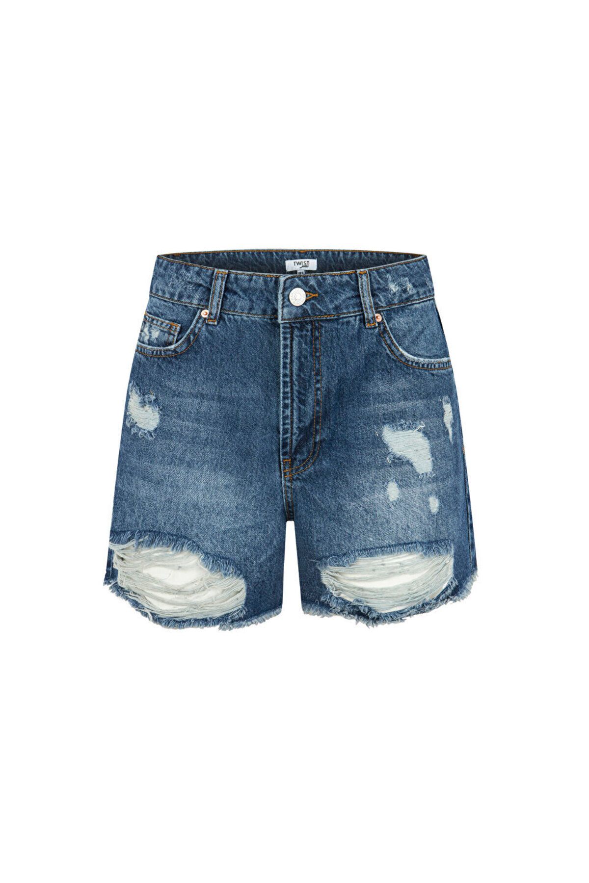 Twist-Antique Effect Jean Shorts 1