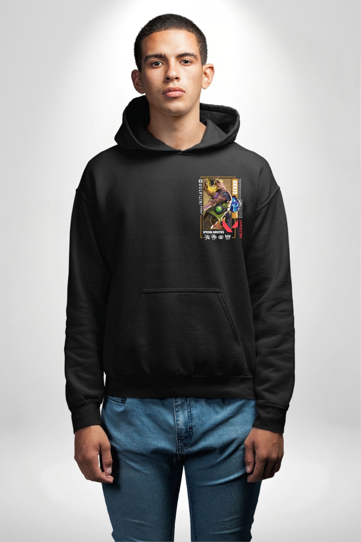 Angemiel-Valorant Gekko Agent Game Character Features Black Hooded Pocket Back Printed Sweatshirt Unisex 3