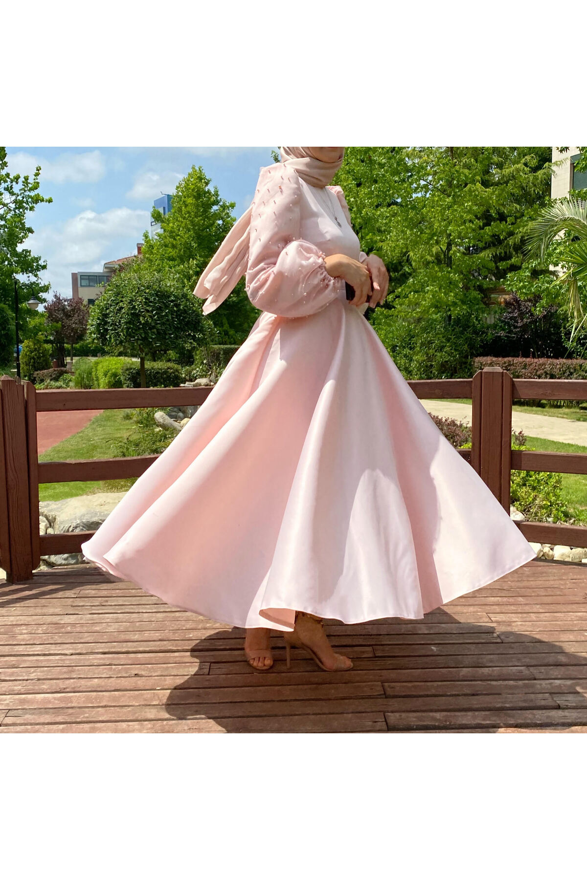 Powder Pink Pearl Wedding Dress