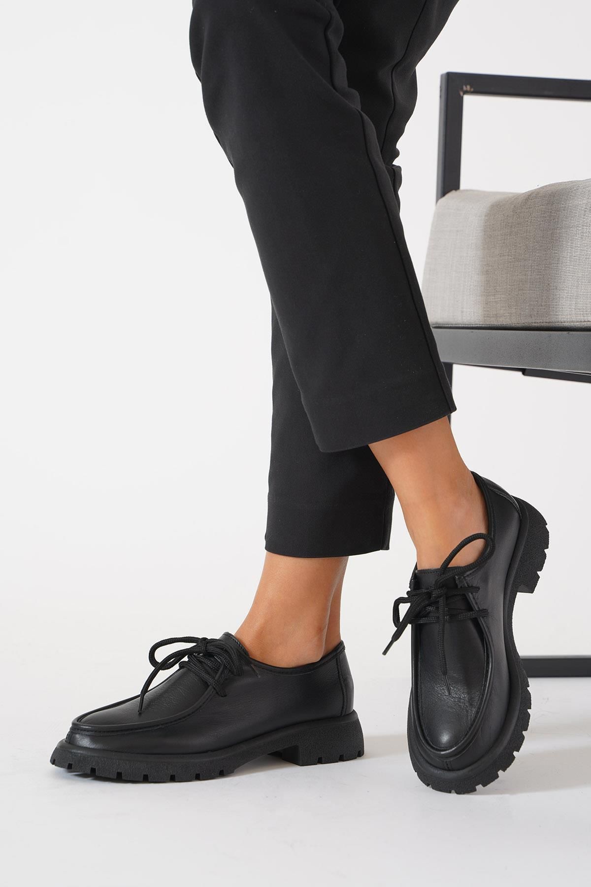 Moda Pie-Black Monis Haspapi Women's Ballerinas - Tied Leather 2