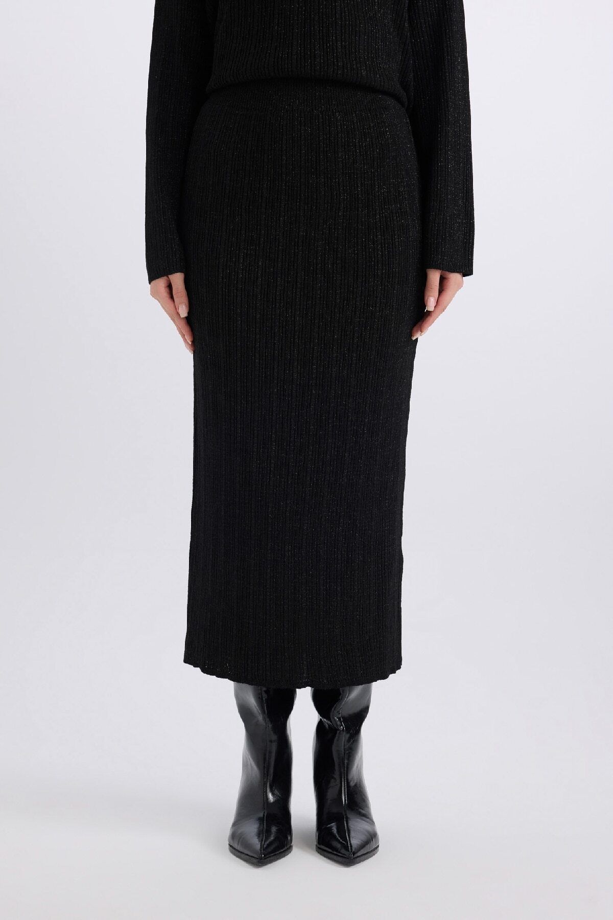 DeFacto-Regular Fit Basic Απλό Maxi Πλεκτό Φούστα E0936AX24WN 4