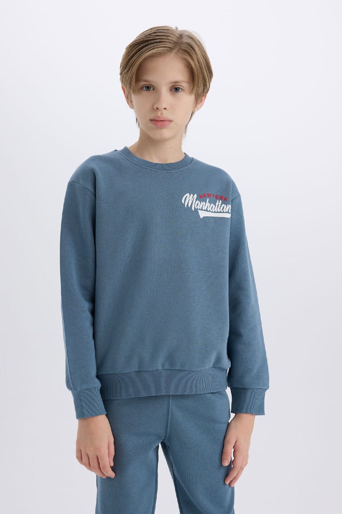 DeFacto-Boys' Sweatshirt and Sweatpants 2-Piece Set - Crew Neck, Printed, Elastic Waist D3564A824Wn 3