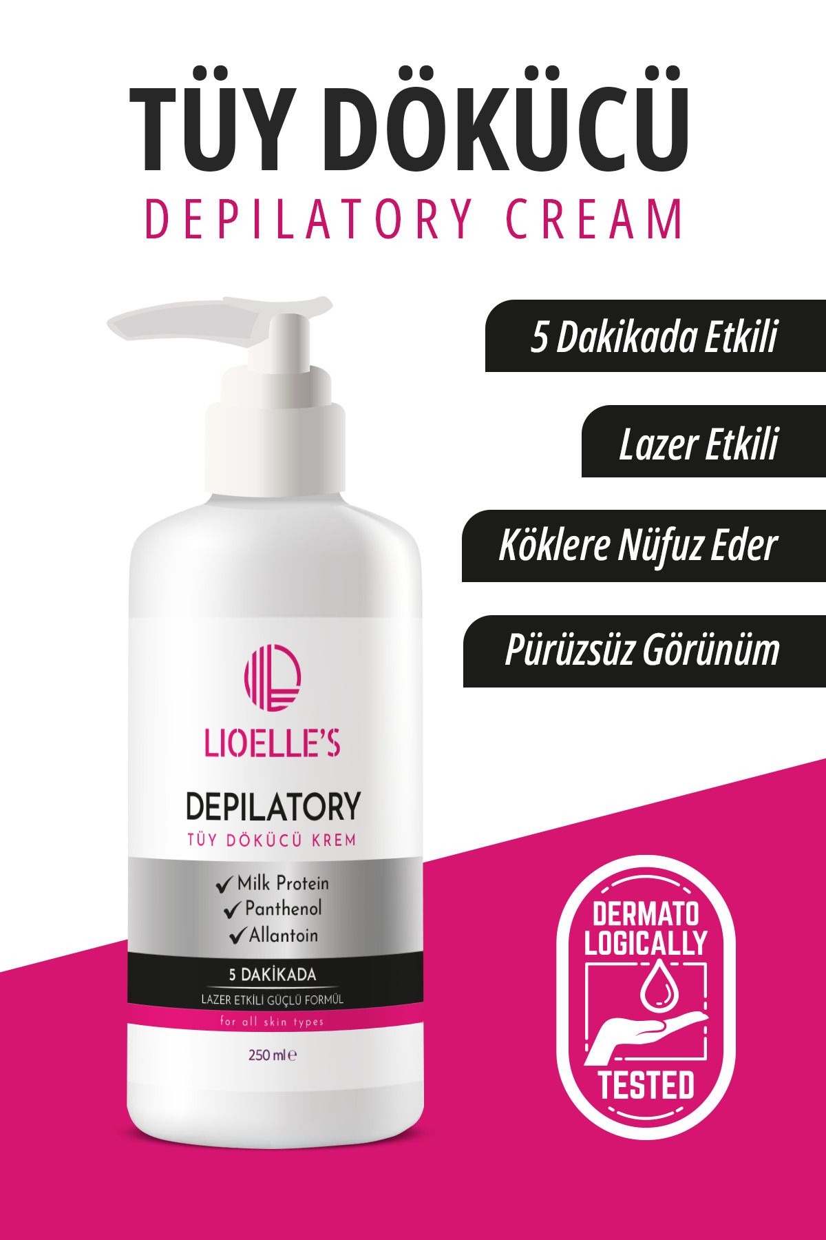 Lioelles Lazer Etkili Tüy Dökücü Ve Tüy Azaltıcı Epilasyon Krem Tüm Cilt Tipleri Için (ÖZEL FORMÜL) 250 ml