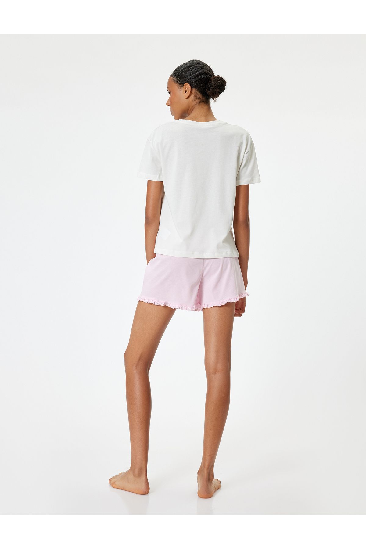 Koton-Pajama Set with Bow Print and Ruffle Detail Shorts 4