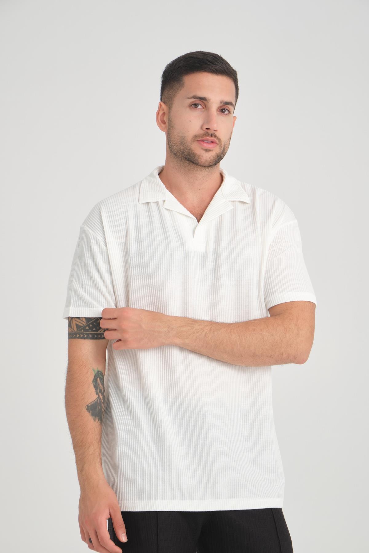 Valiberta-White Premium V-Neck Oversize Ribbed T-shirt 4