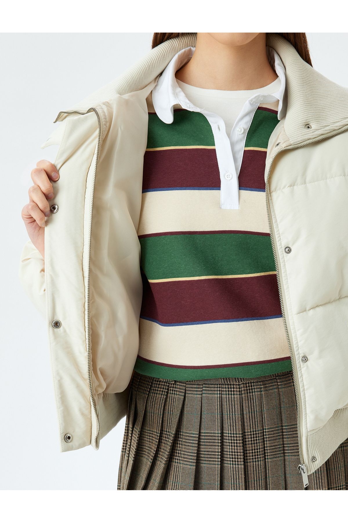 Koton-Stand Collar Ribbed Zippered Puffer Jacket with Snap Button Pockets 5