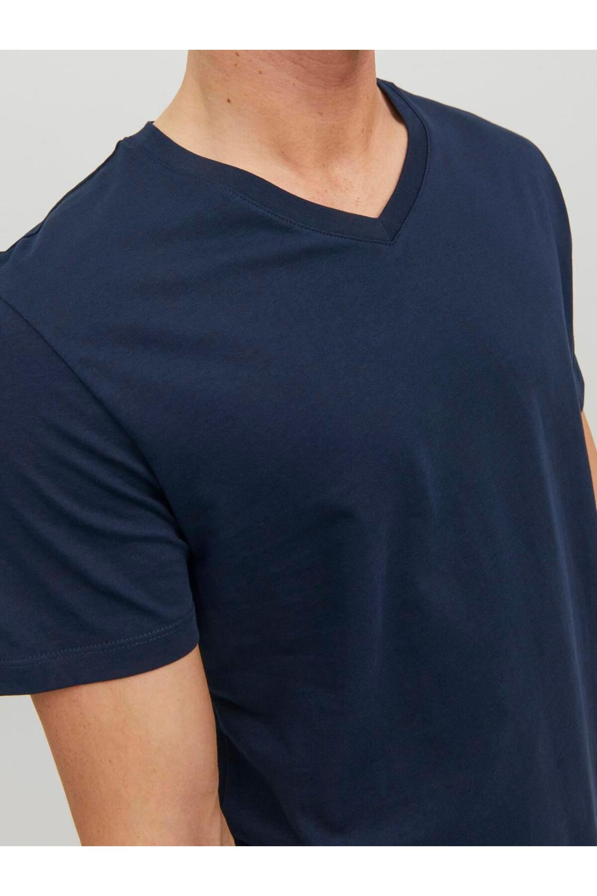 تیشرت مردانه آبی سرمه ای جک اند جونز | 12156102 اورجینال - تصویر 4