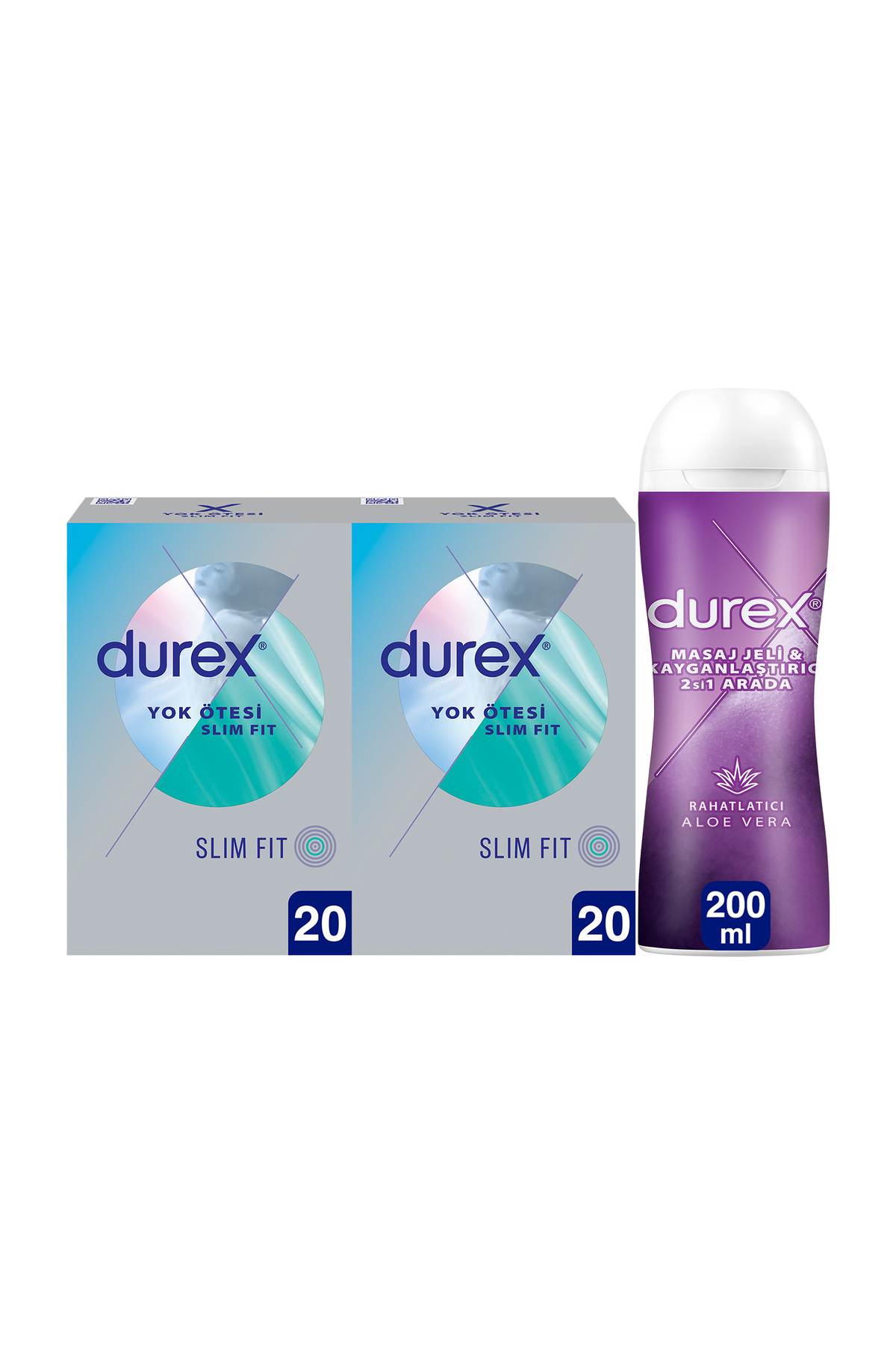 Durex Yok Ötesi Slim Fit İnce Prezervatif 40'lı + Aloe Vera 2si1 Arada Kayganlaştırıcı & Masaj Jeli 200 ml