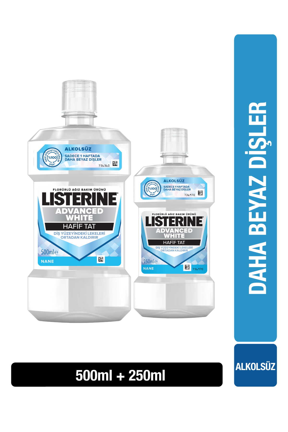 Listerine Advanced White Hafif Tat Ağız Bakım Suyu 500 250 ml