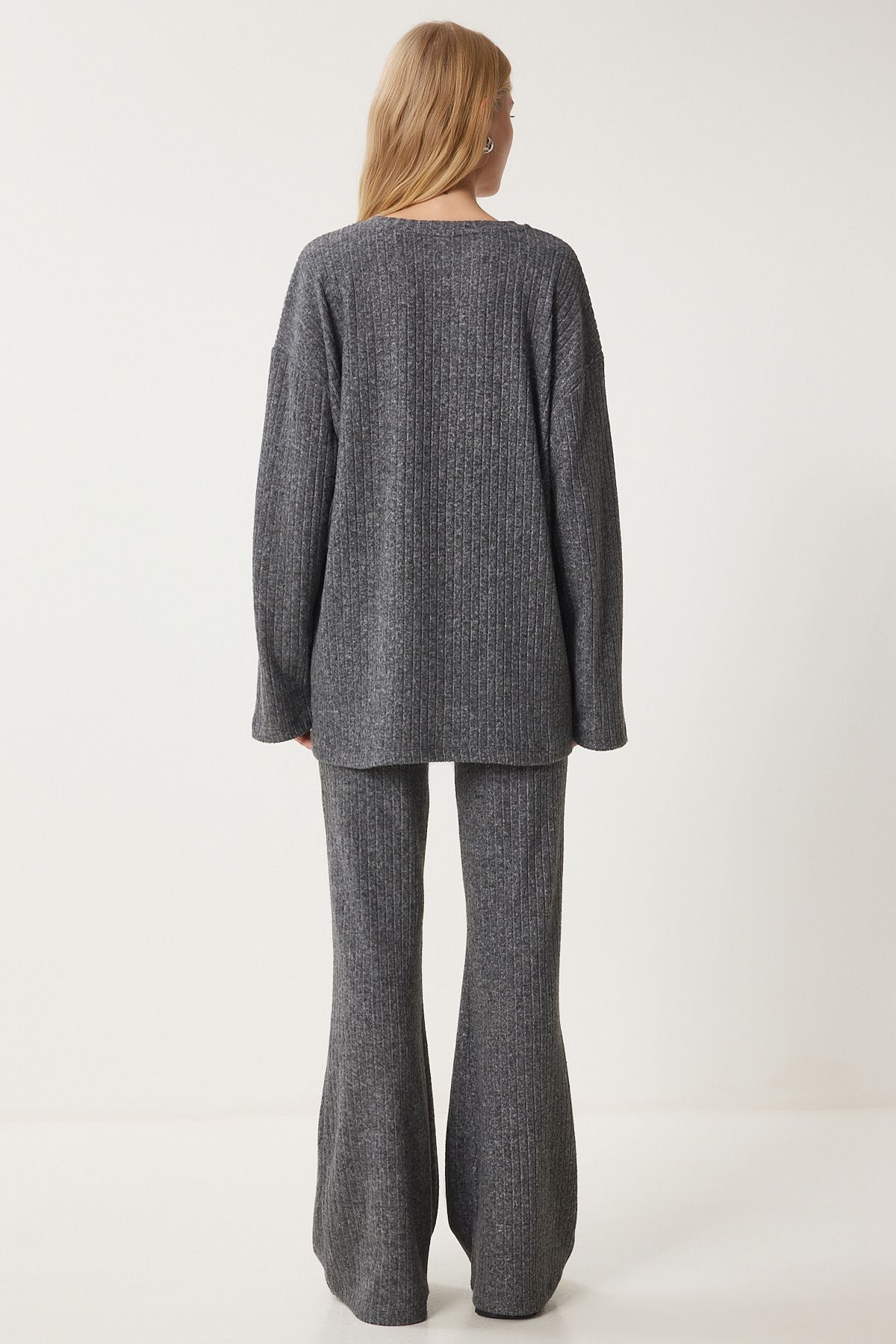 Happiness İstanbul-Anthracite Women's Knitted Blouse and Trousers Set - Comfortable Corduroy Rg00047 8