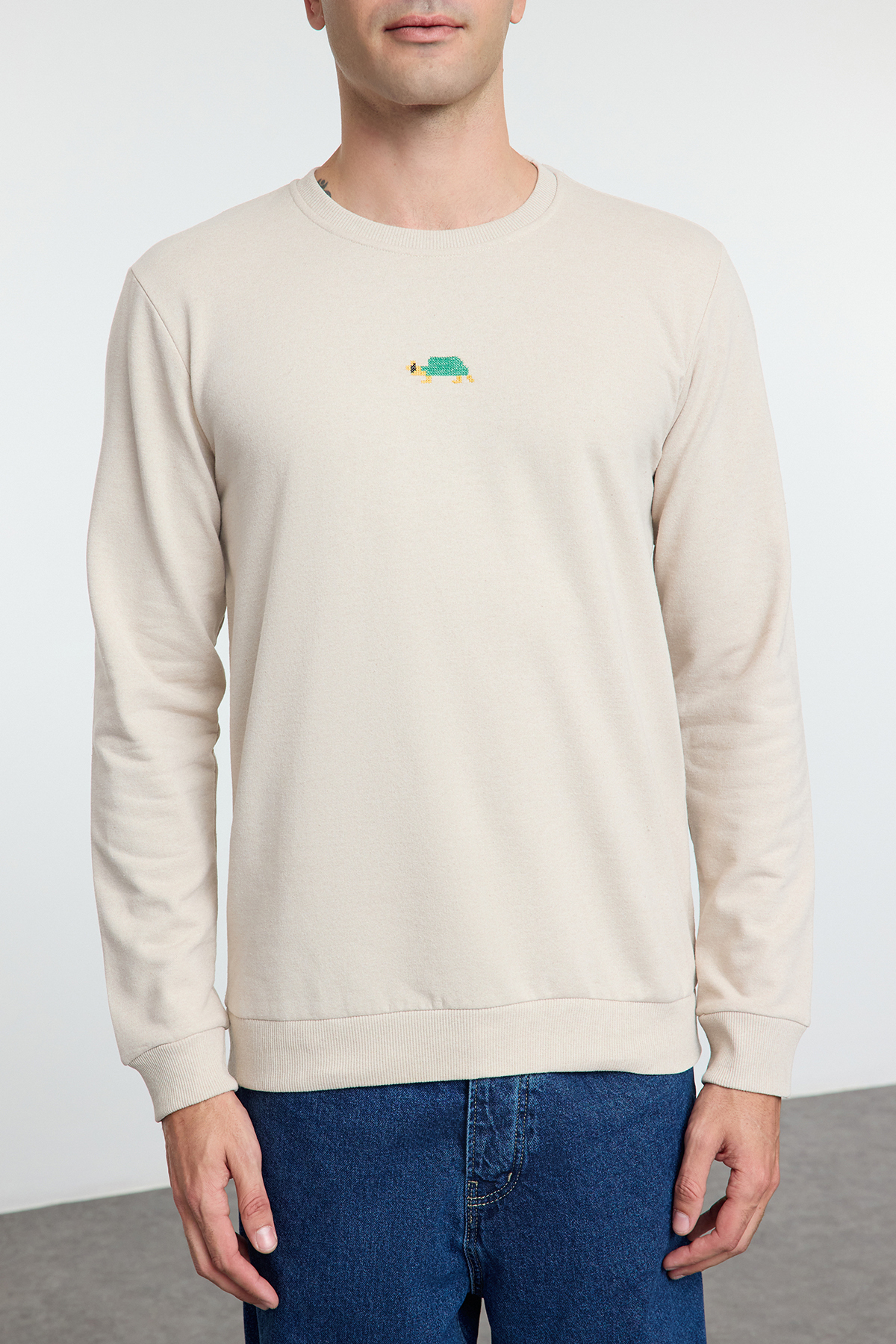 Trendyolmilla  Taş Regular/Normal Kesim Bisiklet Yaka Etamin Hayvan Nakışlı Sweatshirt TMNAW25SW00158 - Görsel 3