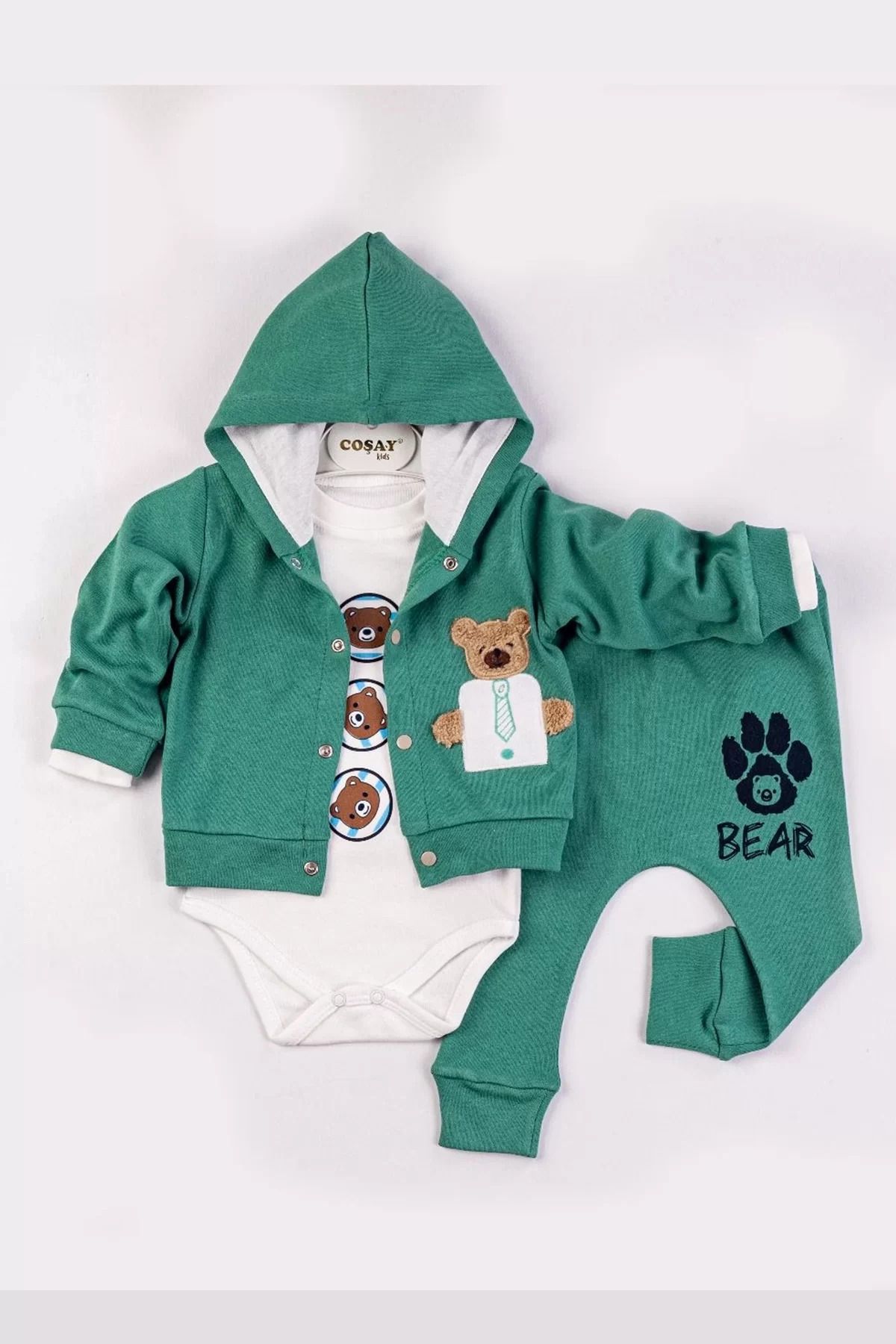 dalinda Bear Nakışlı Kapişonlu Erkek Bebek Takım