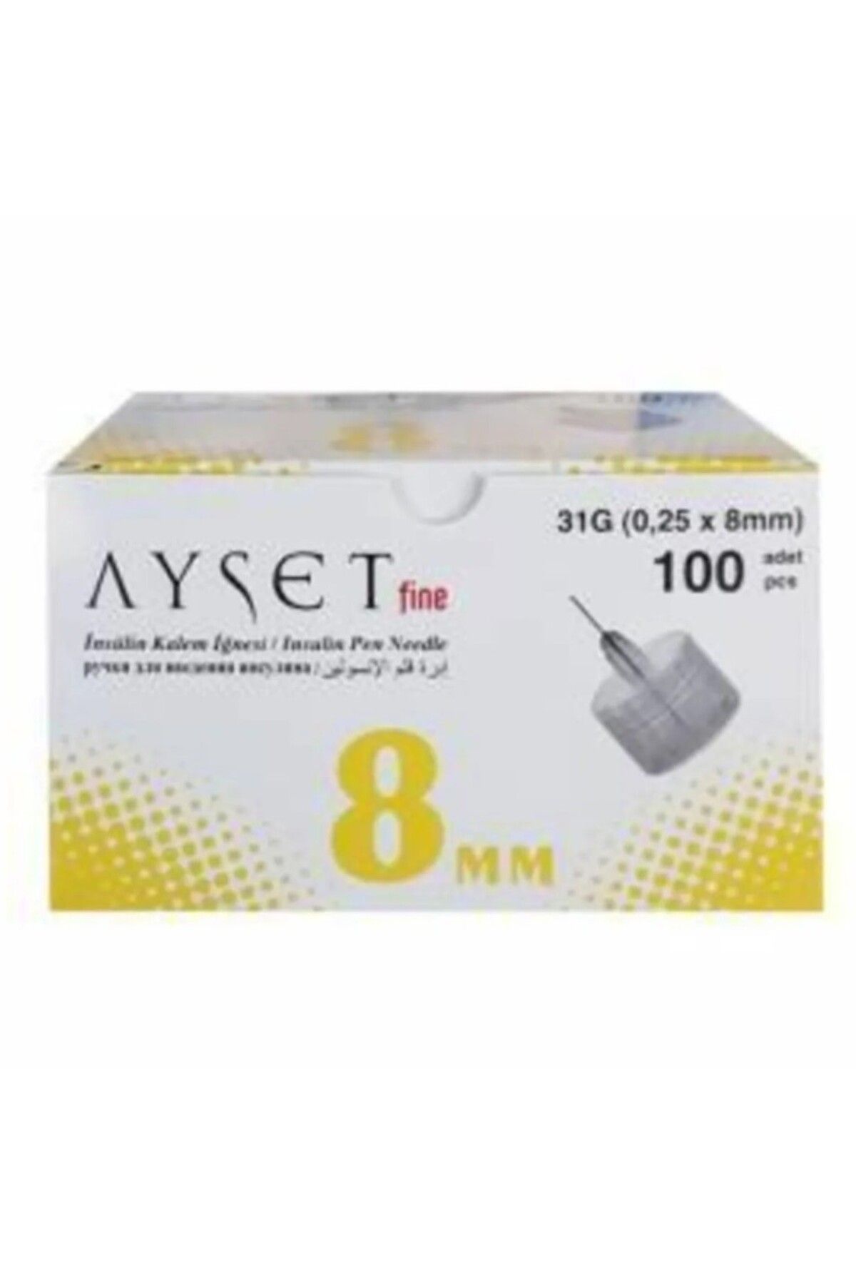 AYSET ENJEKTÖR 100 Adet Kalem Iğnesi ucu 31g 0.25 X 8mm Enjektör