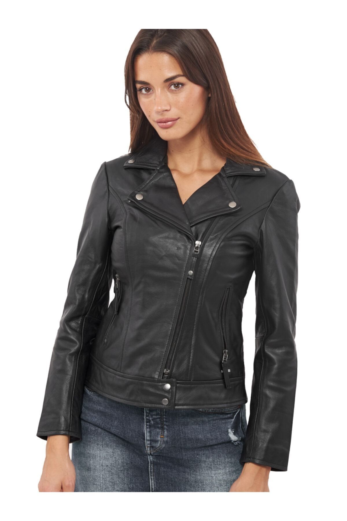 MALVİNEYU  (MALVİNEYU) Kadın Siyah Hakiki Deri Mont - Görsel 2