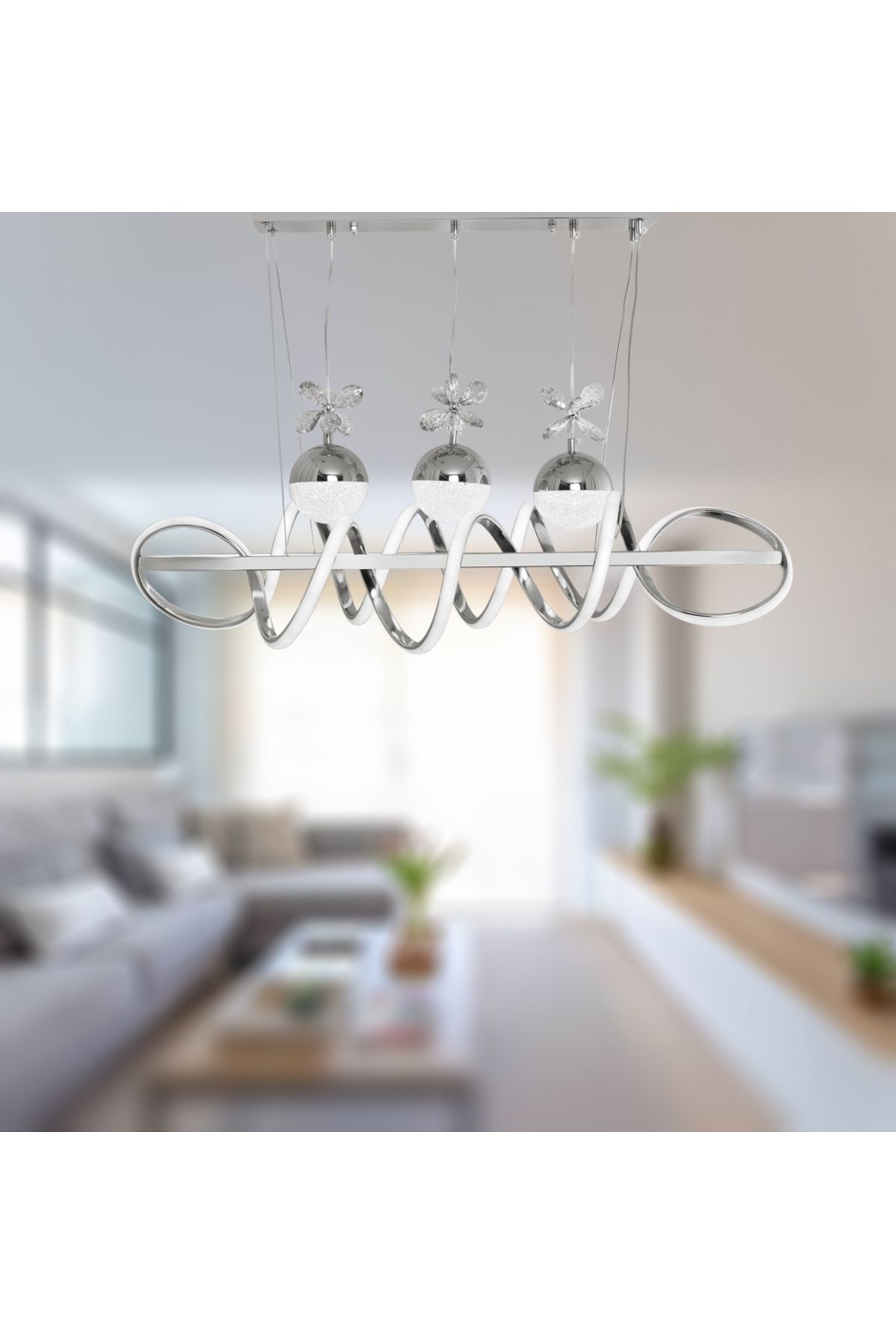 TT AYDINLATMA-Tt314-3Tpl-Ym-Kr Tt Lighting - Dining Table Large Spiral Model, Chrome Plated and Led Chandelier 2
