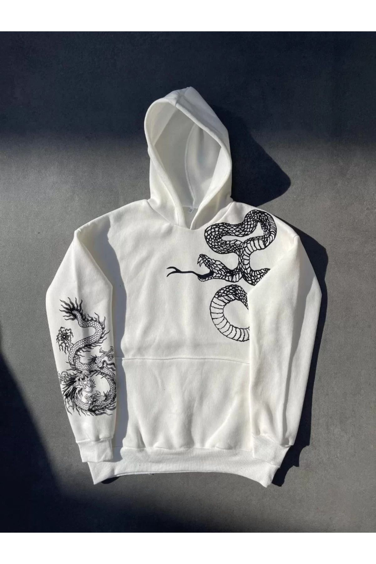 SA Alişveriş Dünyam Uzun Kol Kapüşonlu Baskılı SweatShirt - Beyaz