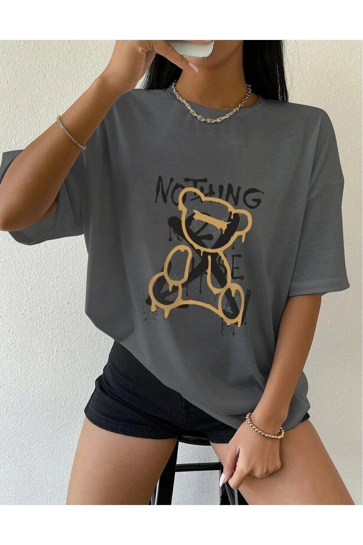 GIANTSTORE Kadın Füme Nothing Lose Baskı Tshirt