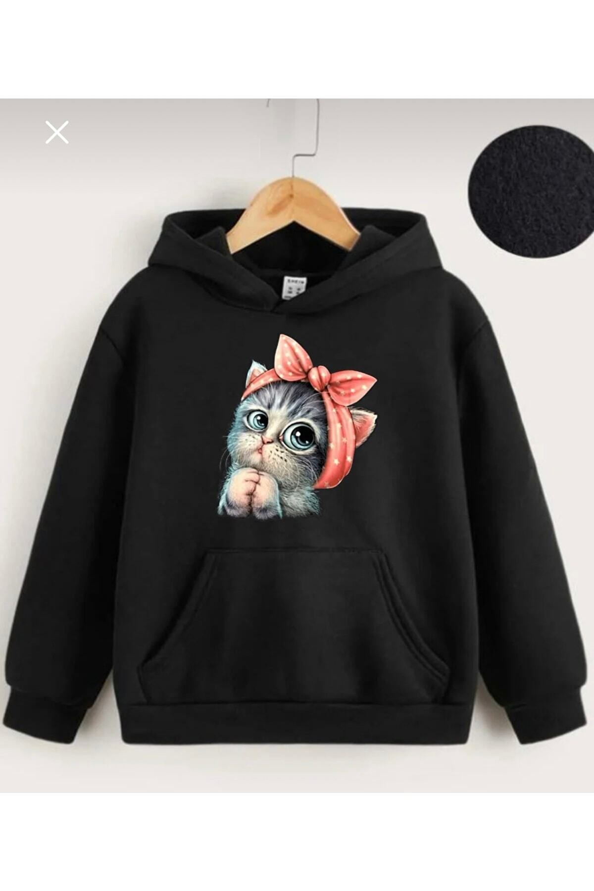 M&A ONE PİECE aynewmoda Tatlı Kedi Baskılı Kapüşonlu Sweatshirt