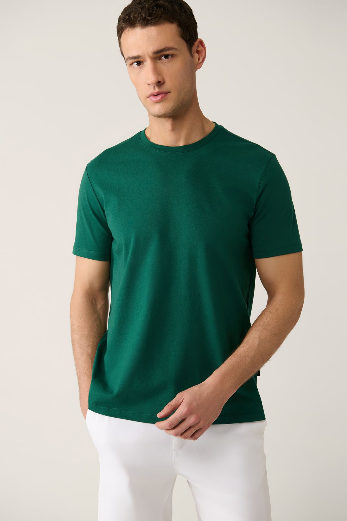 Avva-Men's Green 100% Cotton Breathable Crew Neck T-Shirt E 001000 3