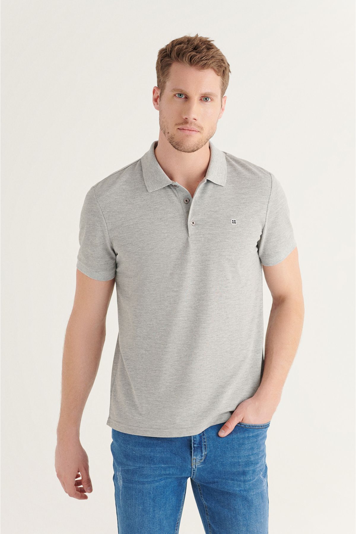 Avva-Men's Gray 100% Cotton Cool Polo Collar T-Shirt E 001004 3