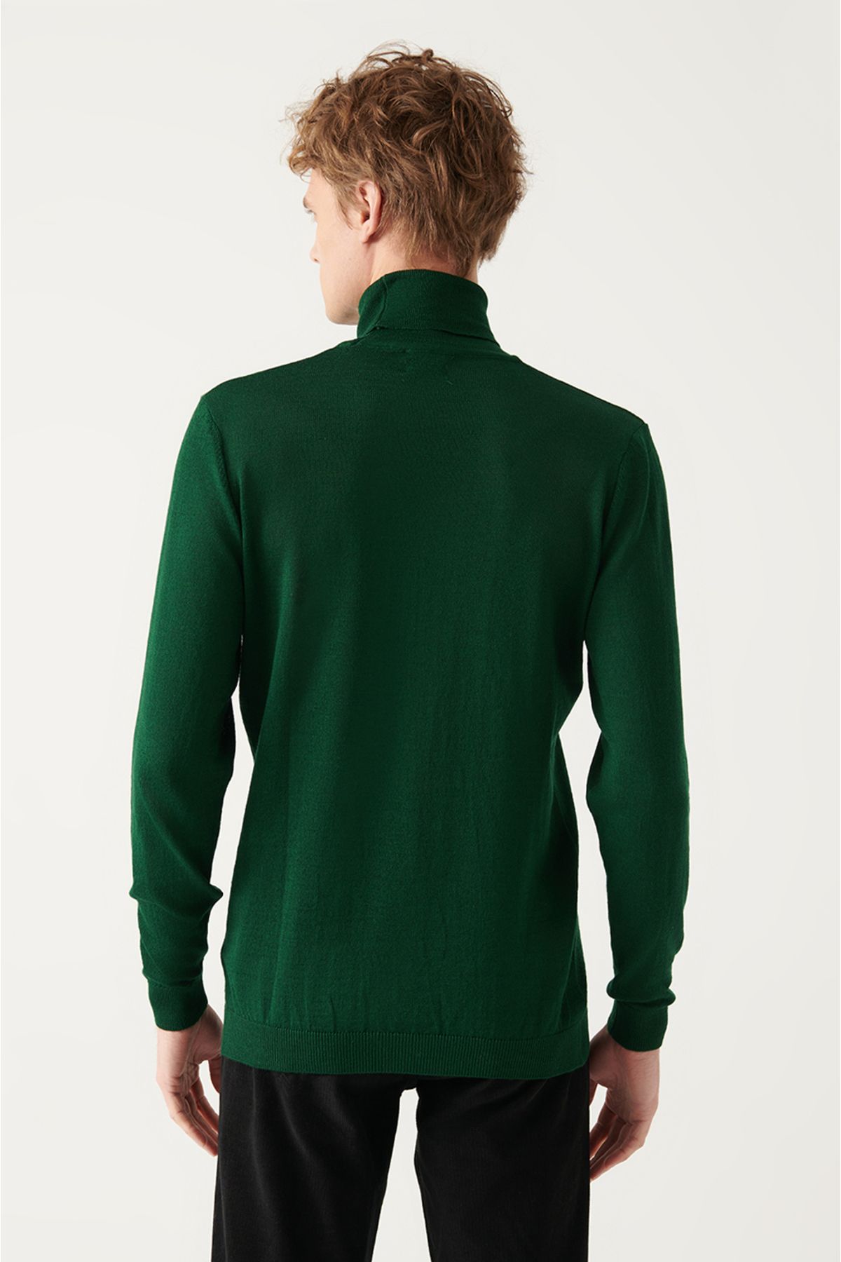 Avva-Men's Green Full Turtleneck Wool Blended Knitwear Sweater E 005014 4