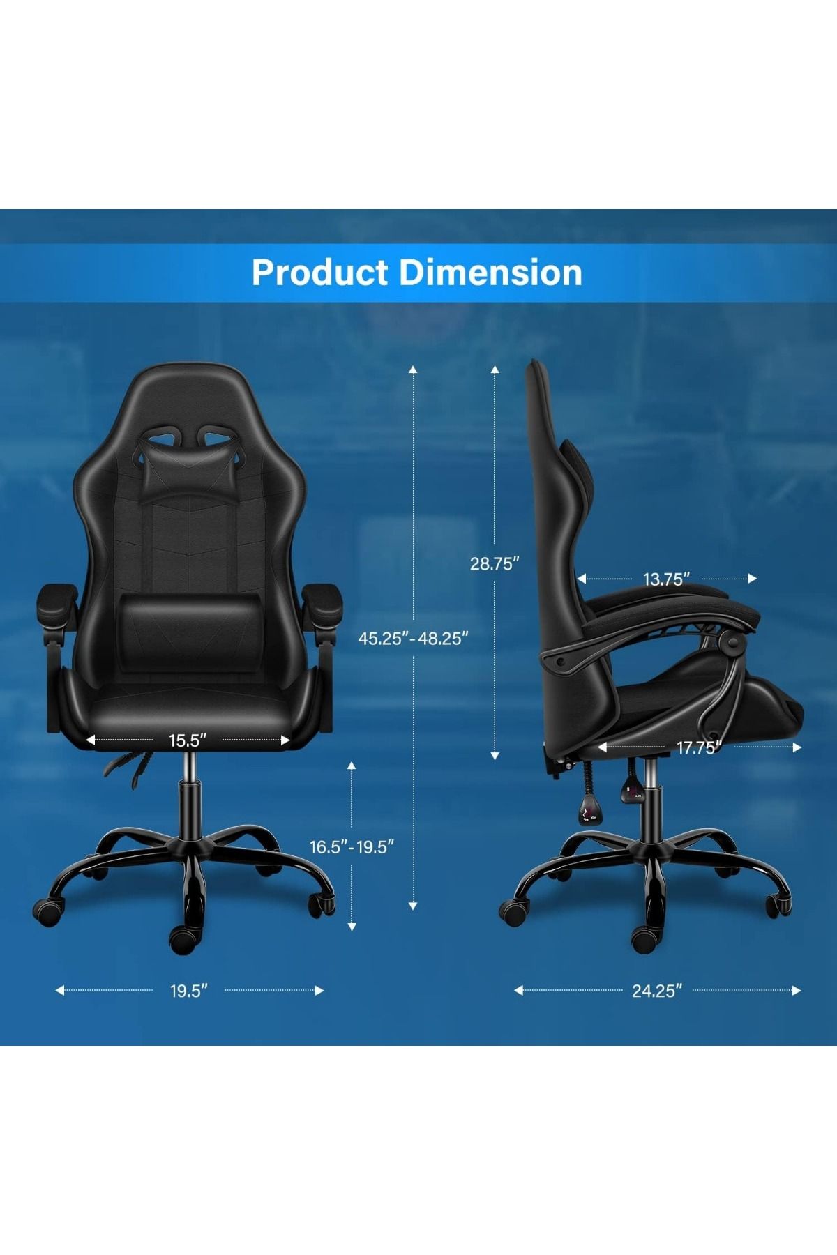 Mahmayi-Gaming Chair Ergonomic Computer Chair, Backrest and Seat Height Adjustable, Chair Black 2