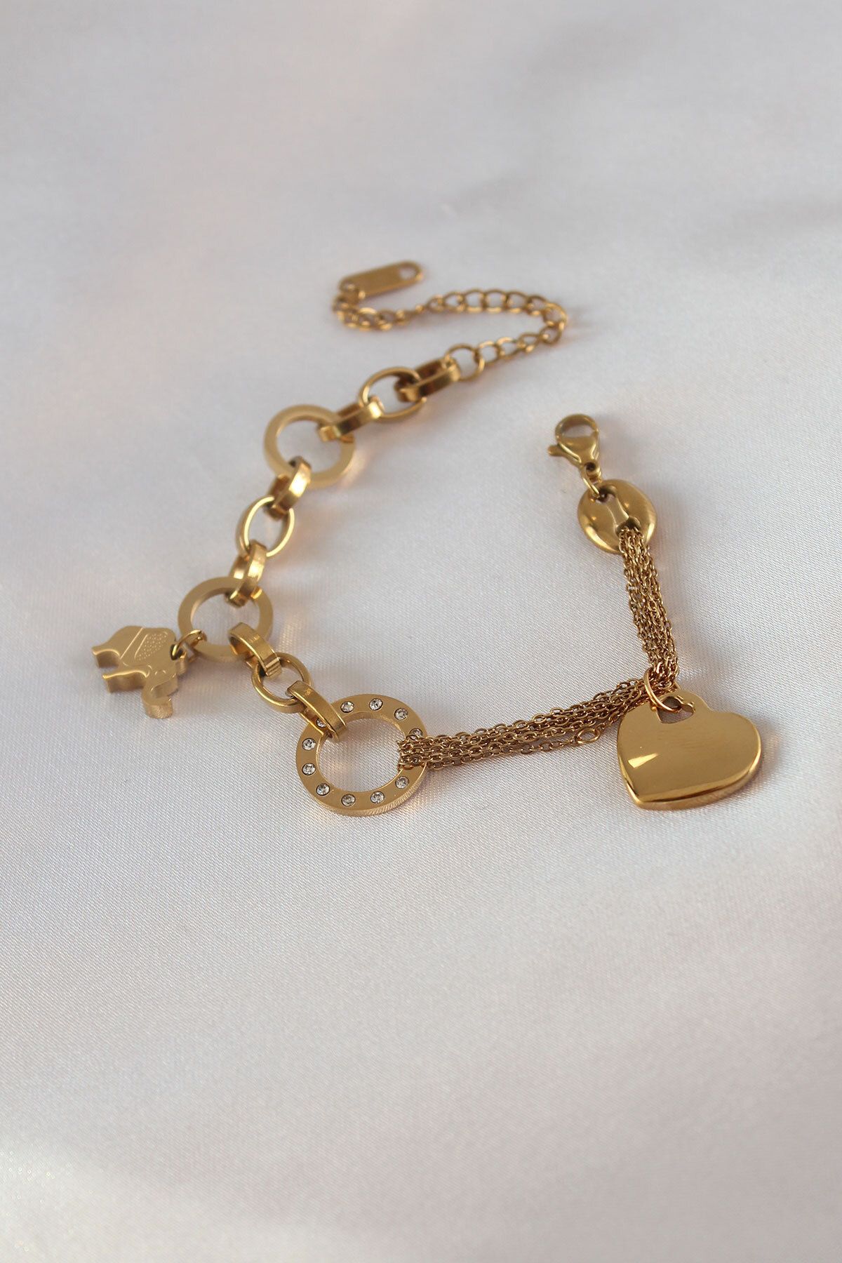 New Things 316L Çelik Gold Renk 2 li Zincir Model Zirkon Taş Detay Kadın Bileklik