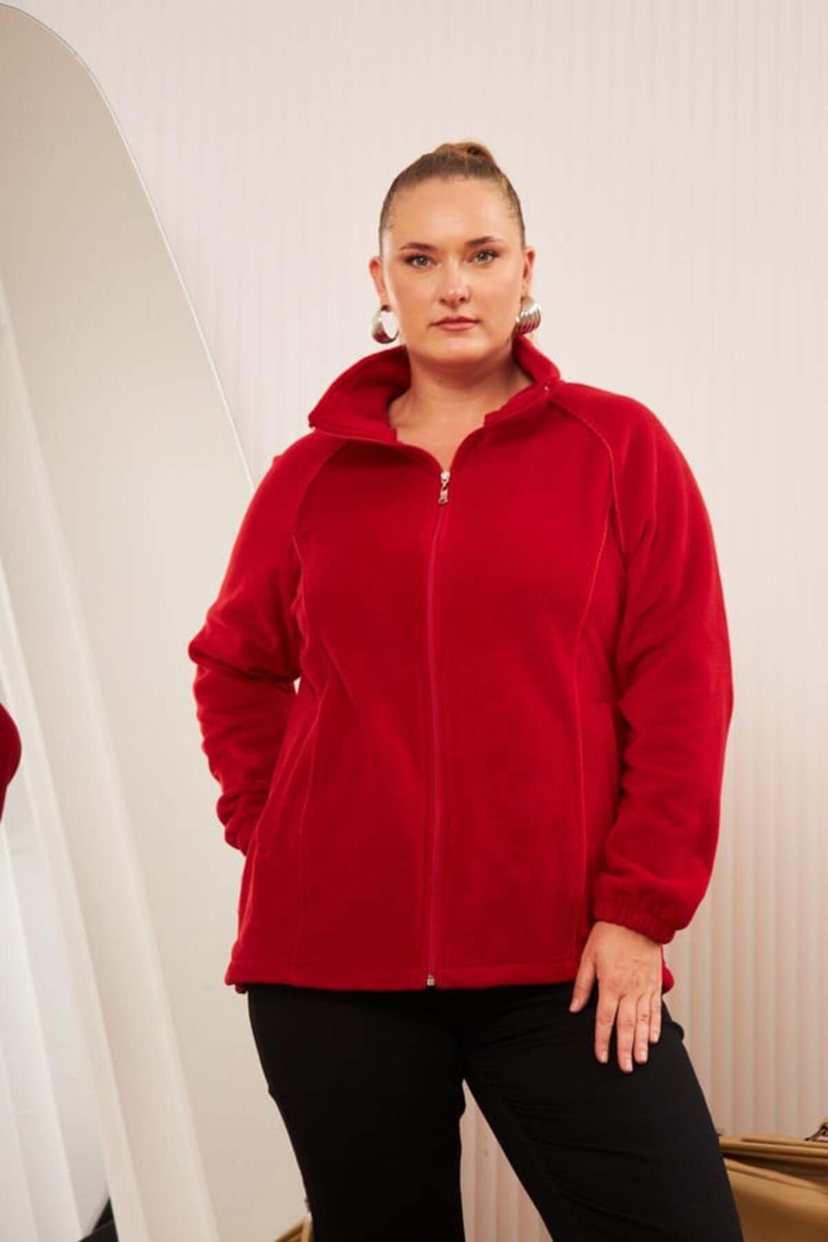 RMG-Plus Size Zippered Fleece Cardigan 1